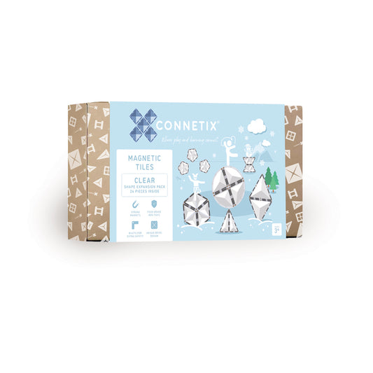 Connetix - 24 Piece Clear Shape Expansion Pack Magnetic Tiles