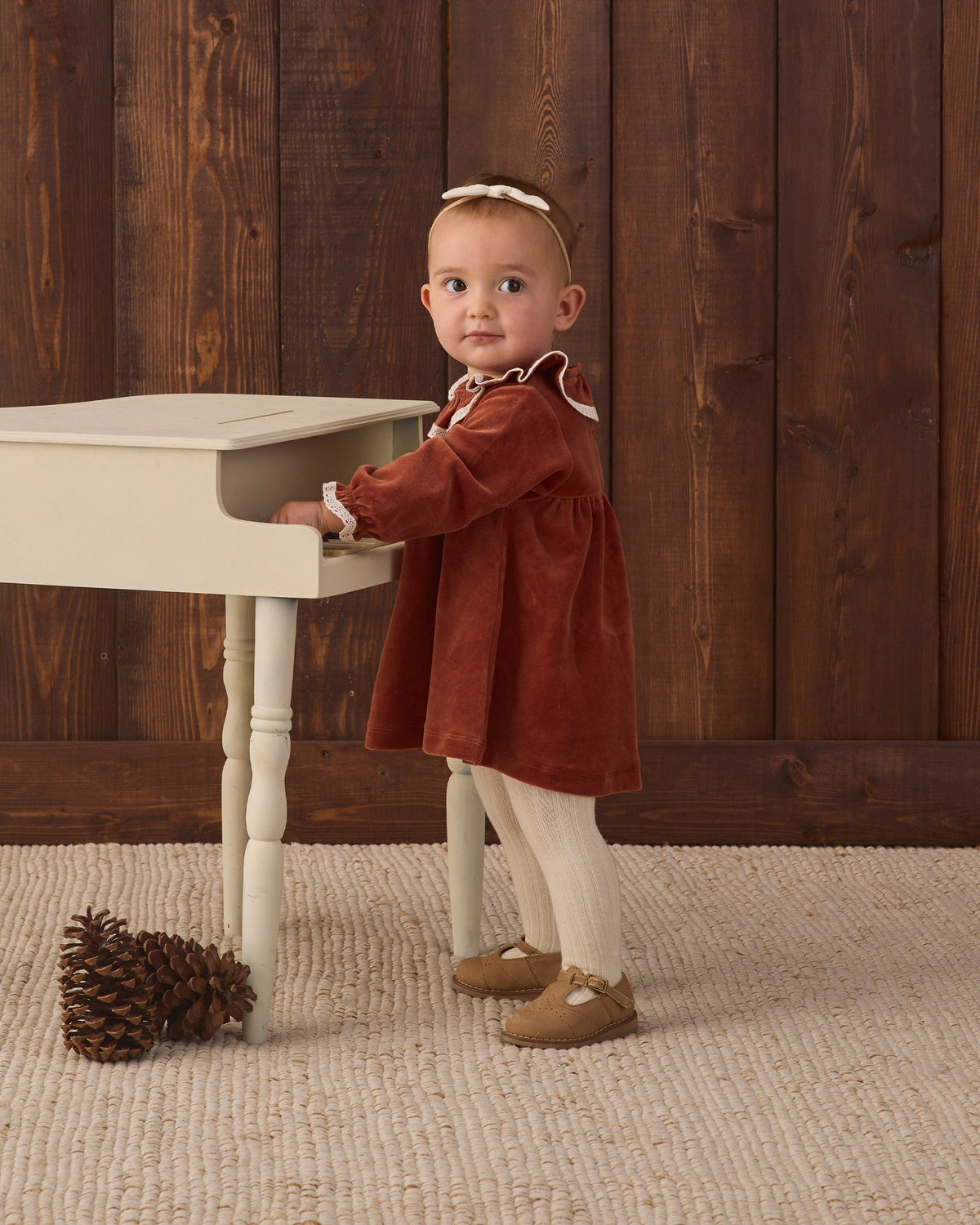 Quincy Mae Velour Baby Dress Redwood