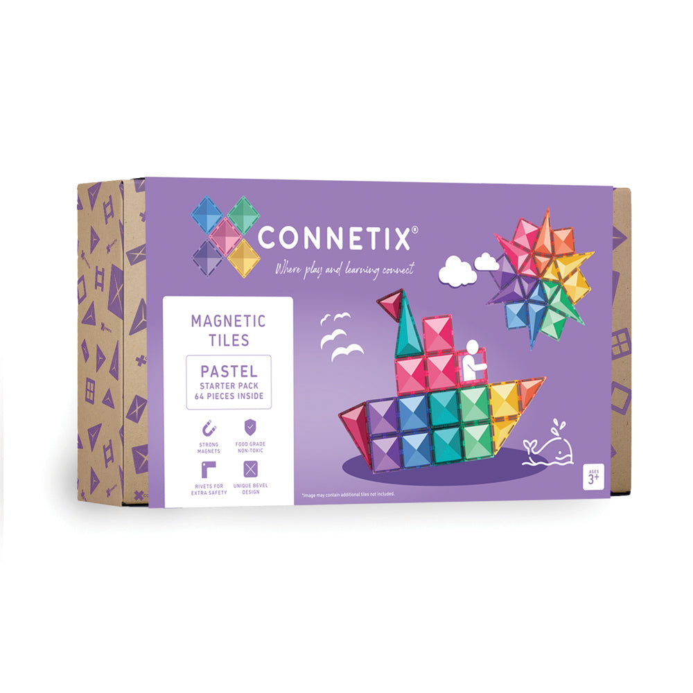 Connetix - 64 Piece Pastel Starter Pack Magnetic Tiles