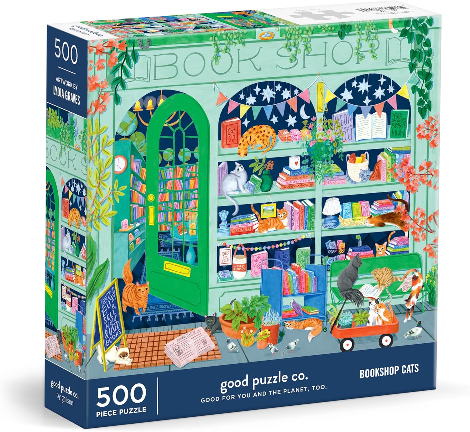 Good Puzzle Co. Bookshop Cats - 500pc Jigsaw Puzzle - Galison - littleyoyo.ca