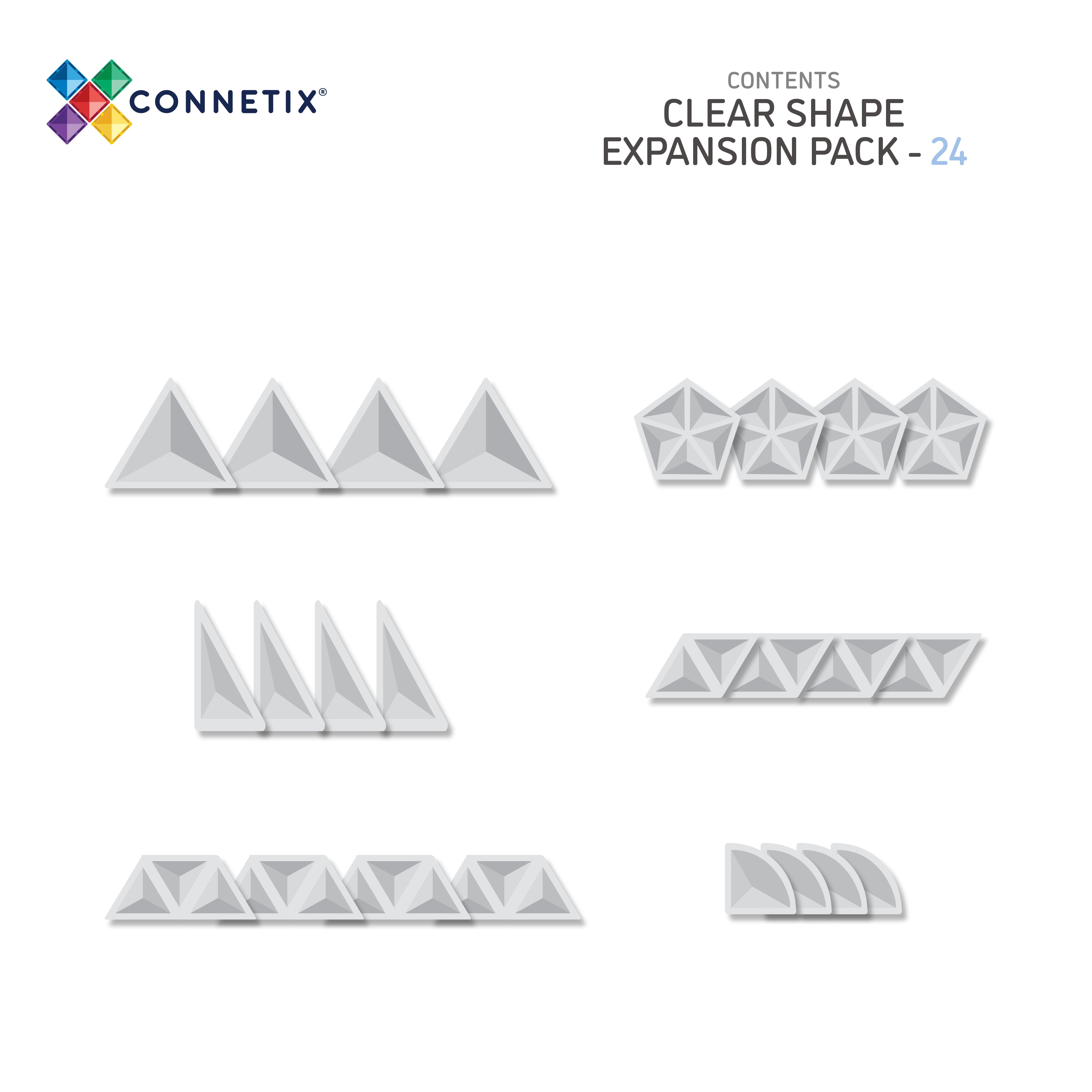 Connetix - Clear Shape Expansion Pack - 24 Piece Magnetic Tiles - Connetix - littleyoyo.ca
