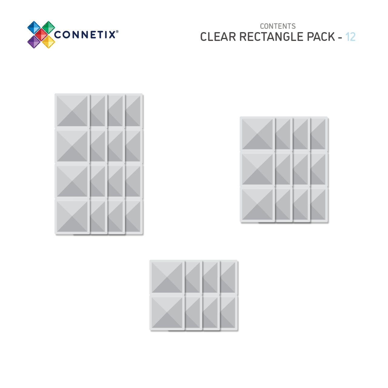 Connetix - Clear Rectangle Pack - 12 Piece Magnetic Tiles - Connetix - littleyoyo.ca