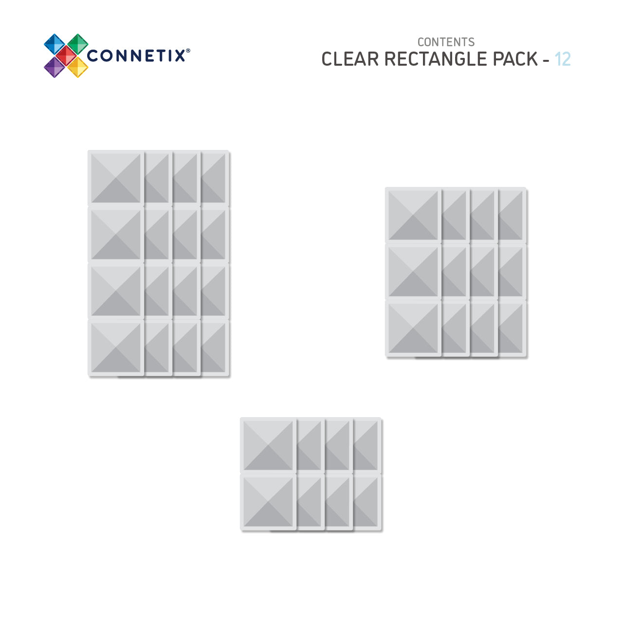 Connetix - 12 Piece Clear Rectangle Pack Magnetic Tiles