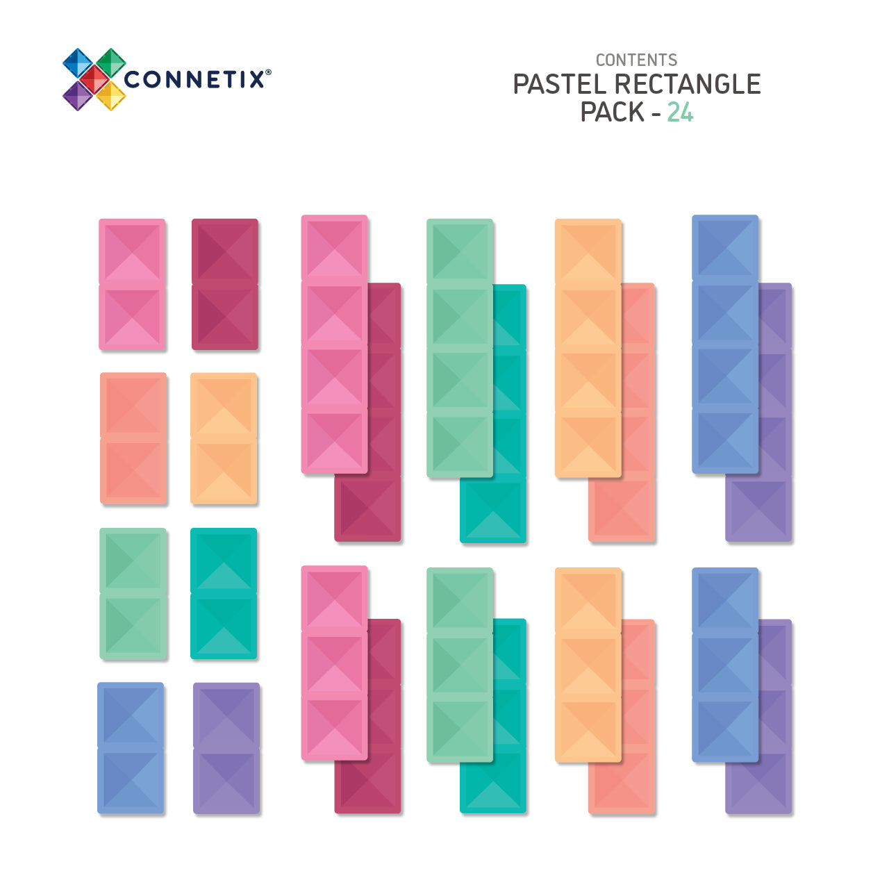 Connetix - Pastel Rectangle Pack - 24 Piece Magnetic Tiles - Connetix - littleyoyo.ca