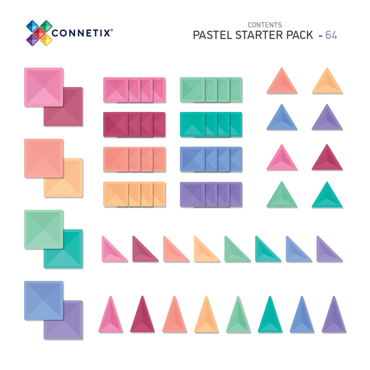 Connetix - Pastel Starter Pack - 64 Piece Magnetic Tiles - Connetix - littleyoyo.ca