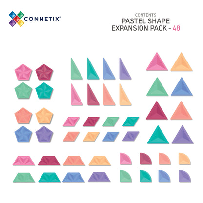 Connetix - 48 Piece Pastel Shape Expansion Pack Magnetic Tiles