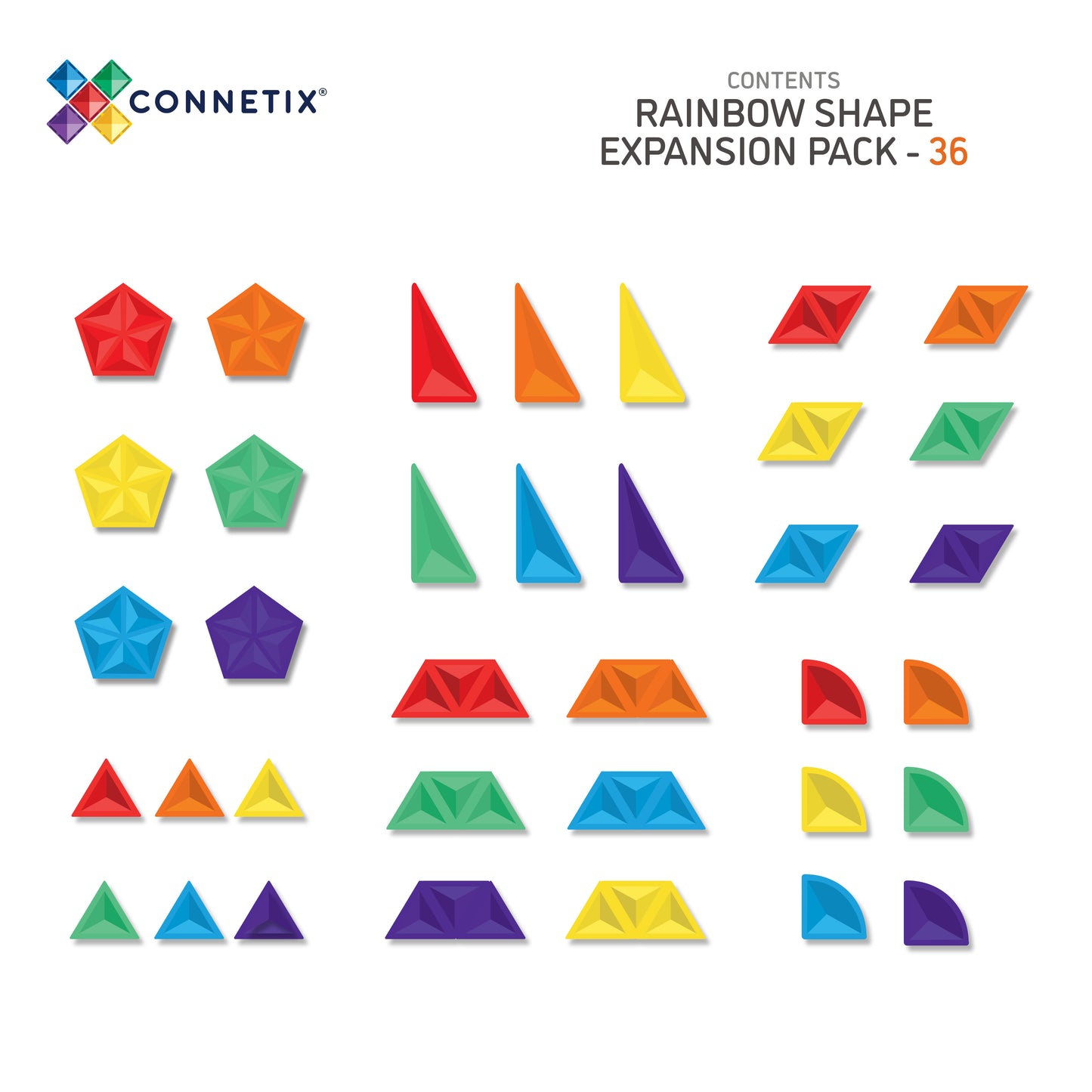 Connetix - 36 Piece Rainbow Shape Expansion Pack Magnetic Tiles
