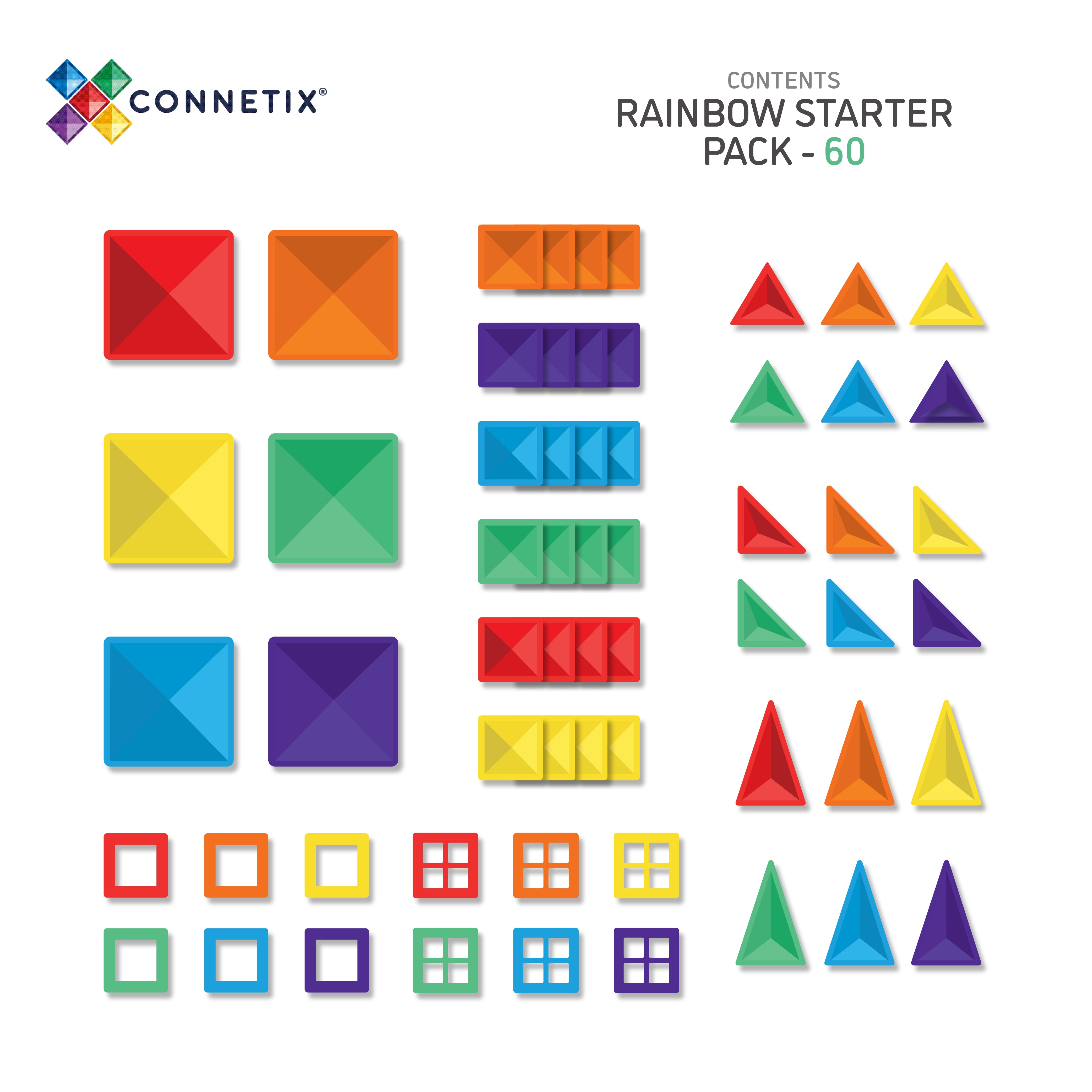 Connetix - 60 Piece Rainbow Starter Pack Magnetic Tiles - Connetix - littleyoyo.ca