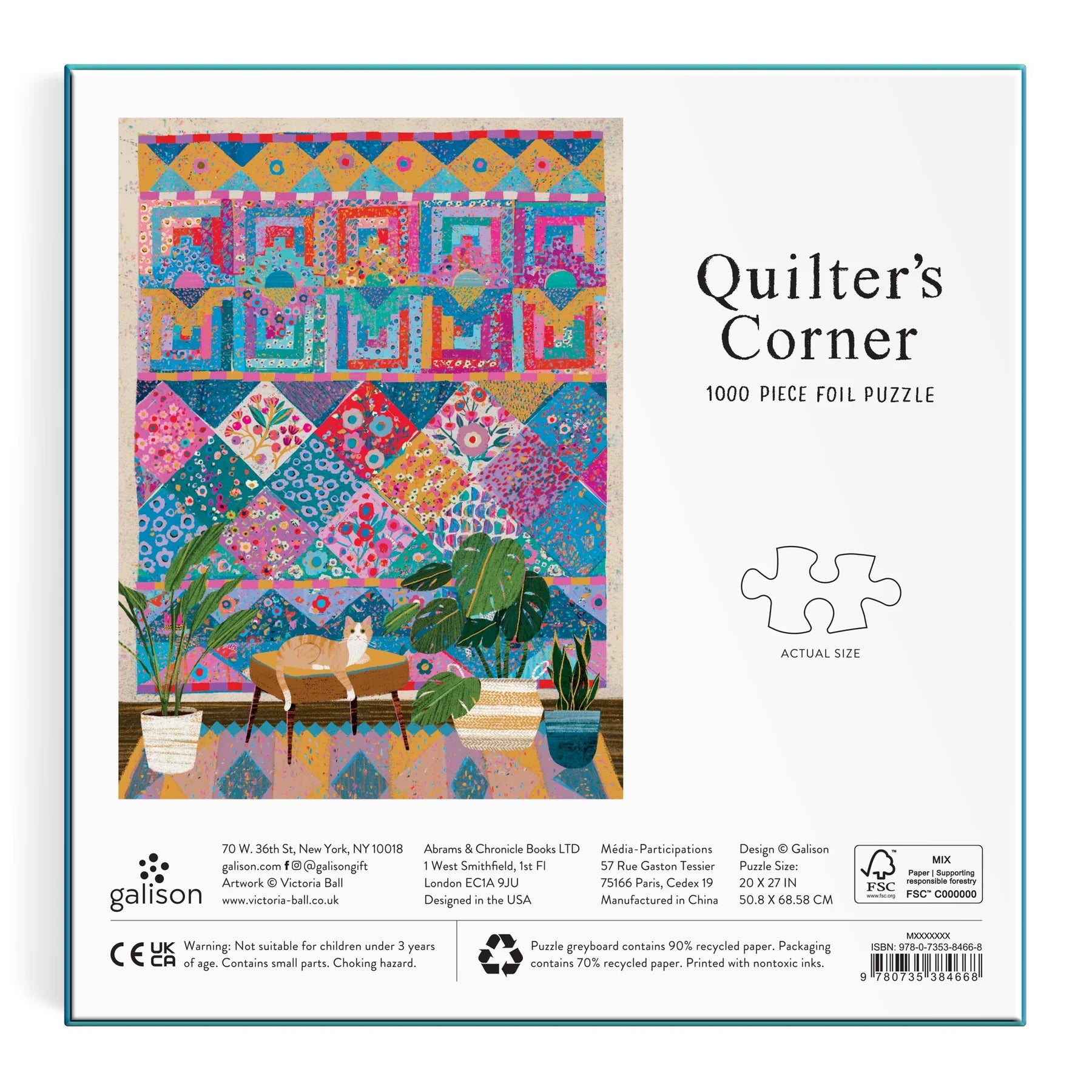 Victoria Ball Quilter's Corner - 1000pc Foil Jigsaw Puzzle - Galison - littleyoyo.ca