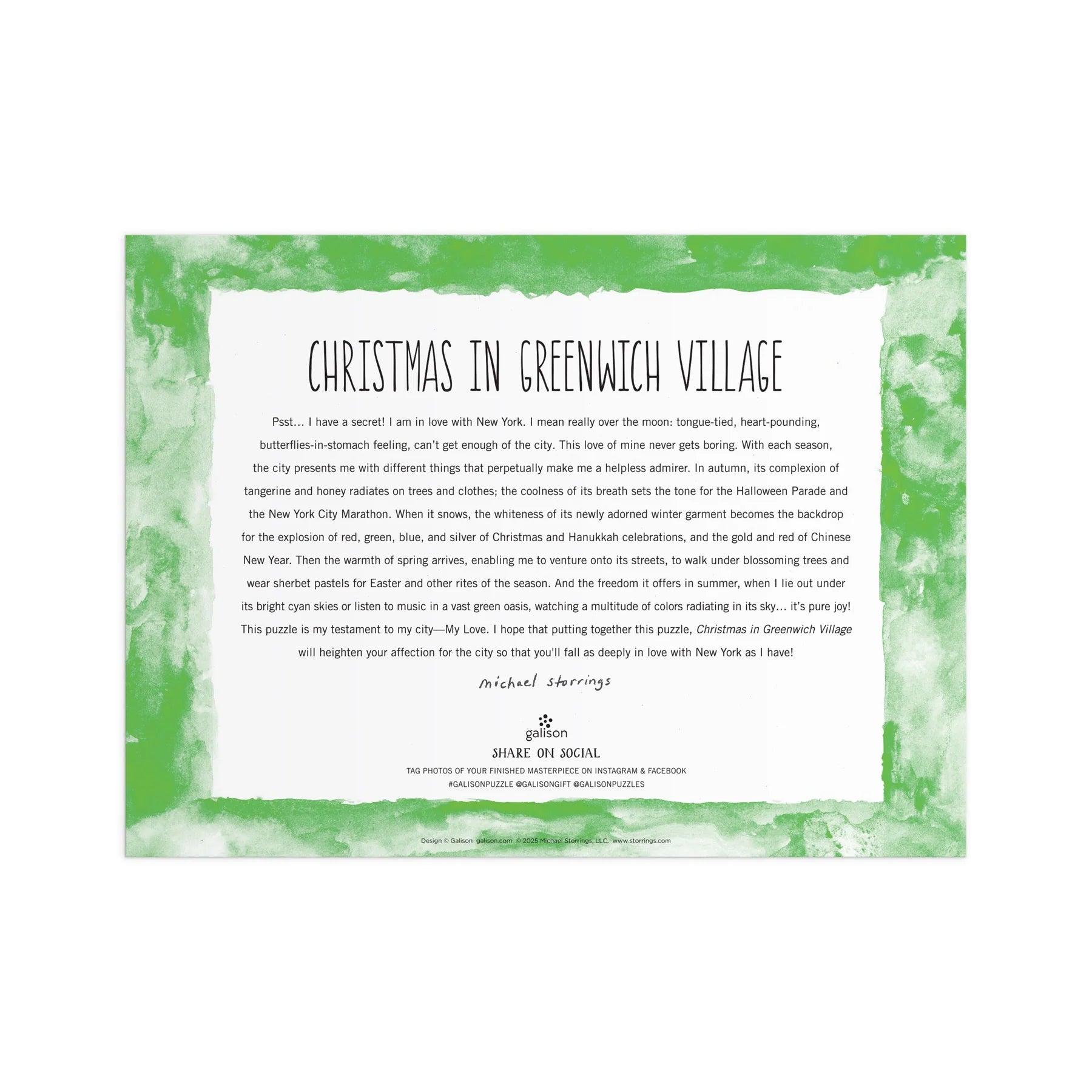 Michael Storrings Christmas in Greenwich Village - 1000pc Jigsaw Puzzle - Galison - littleyoyo.ca