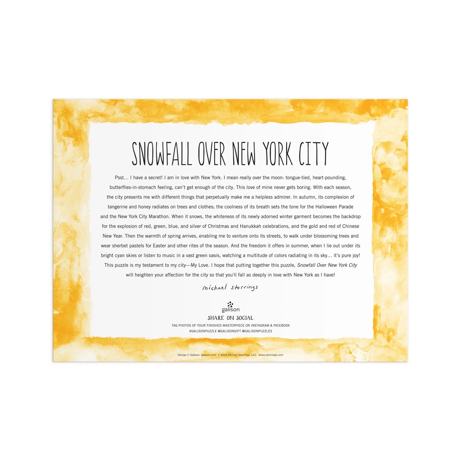 Michael Storrings Snowfall Over New York City - 1000pc Jigsaw Puzzle - Galison - littleyoyo.ca