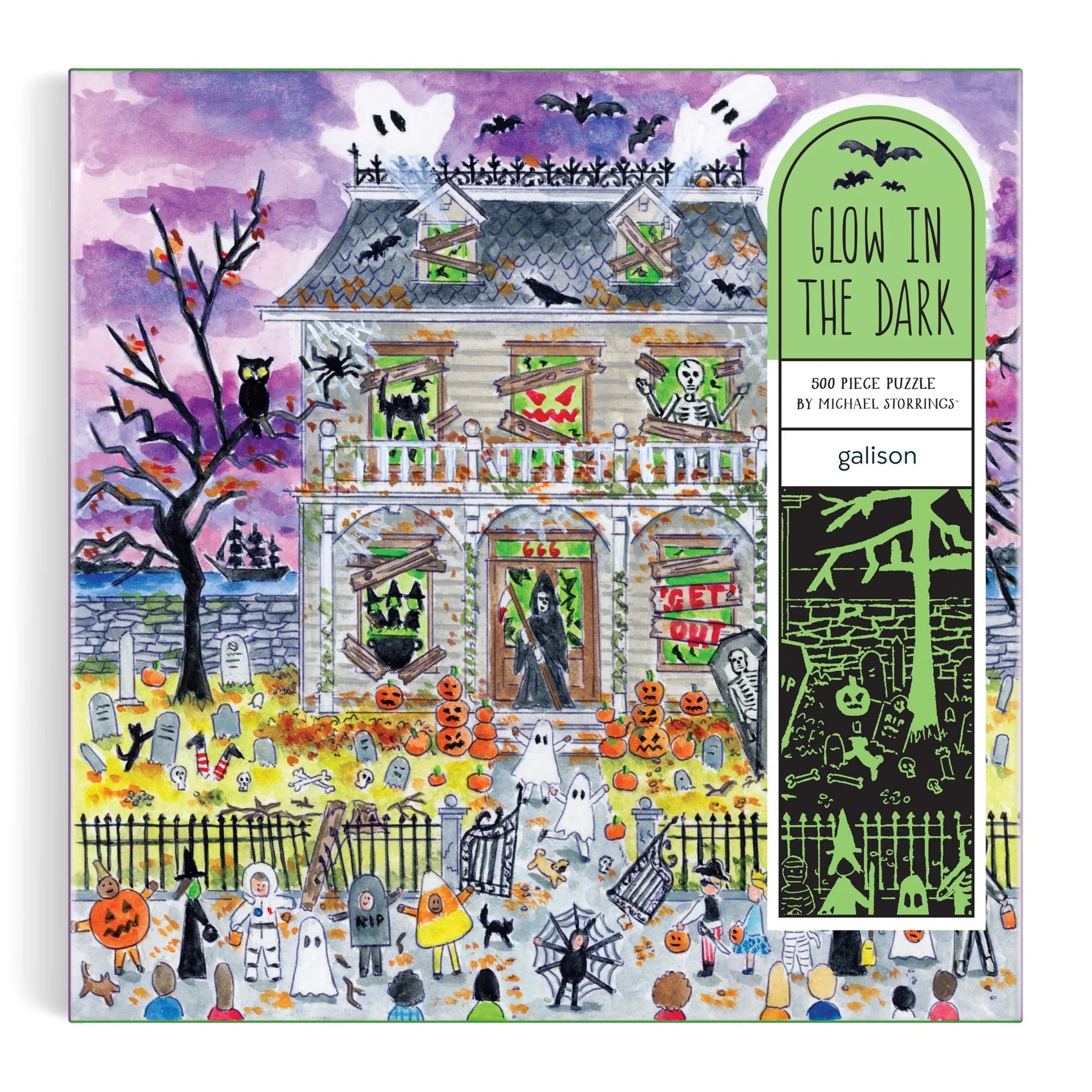 Michael Storrings Haunted House - 500 Piece Glow in the Dark Jigsaw Puzzle - Galison - littleyoyo.ca