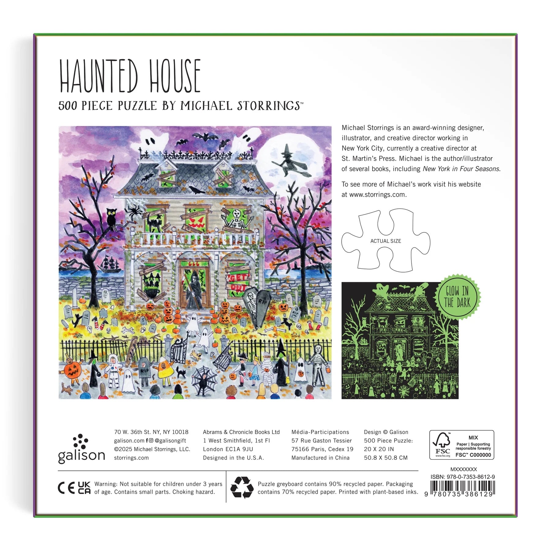 Michael Storrings Haunted House - 500 Piece Glow in the Dark Jigsaw Puzzle - Galison - littleyoyo.ca