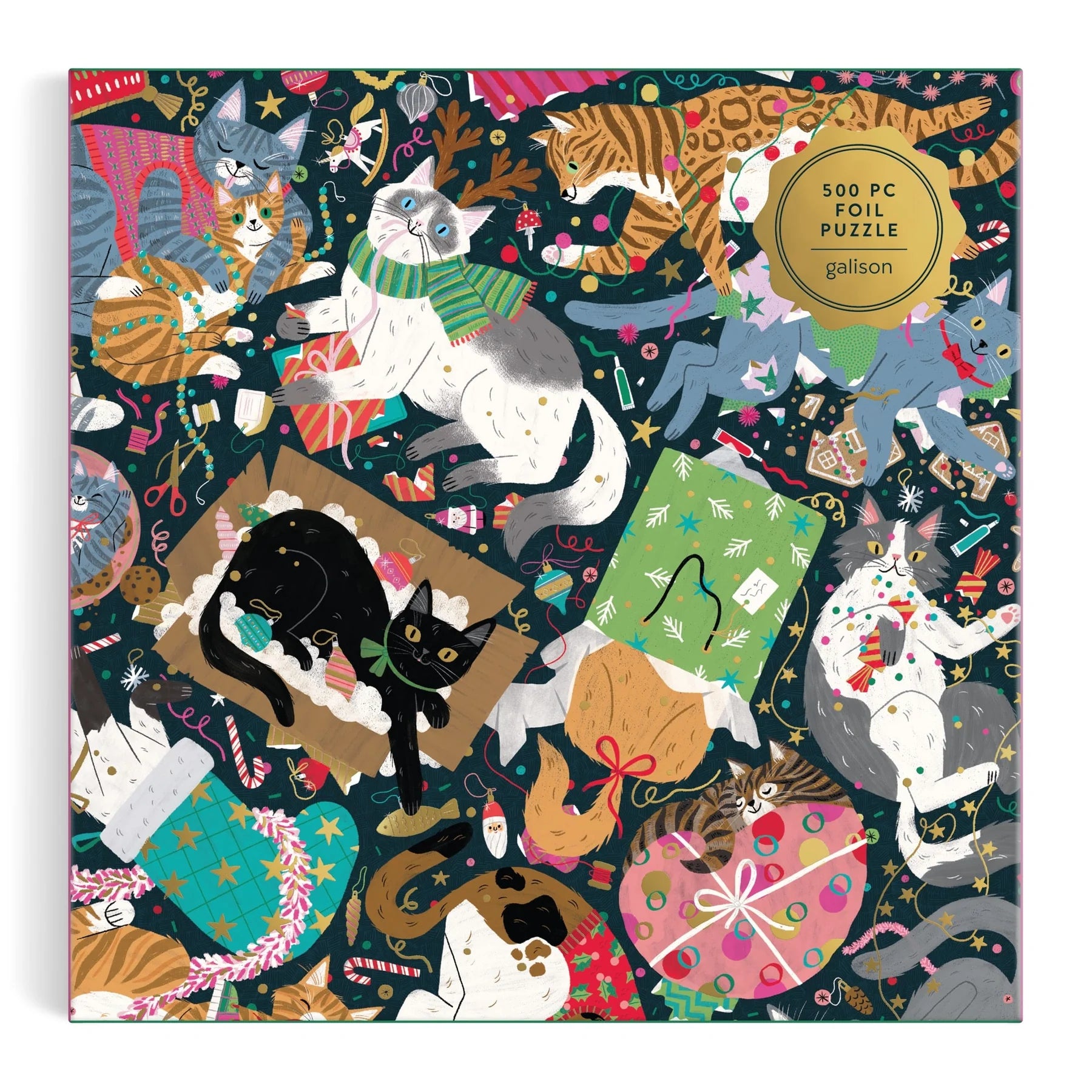 Catmas Chaos - 500 Piece Foil Jigsaw Puzzle - Galison - littleyoyo.ca