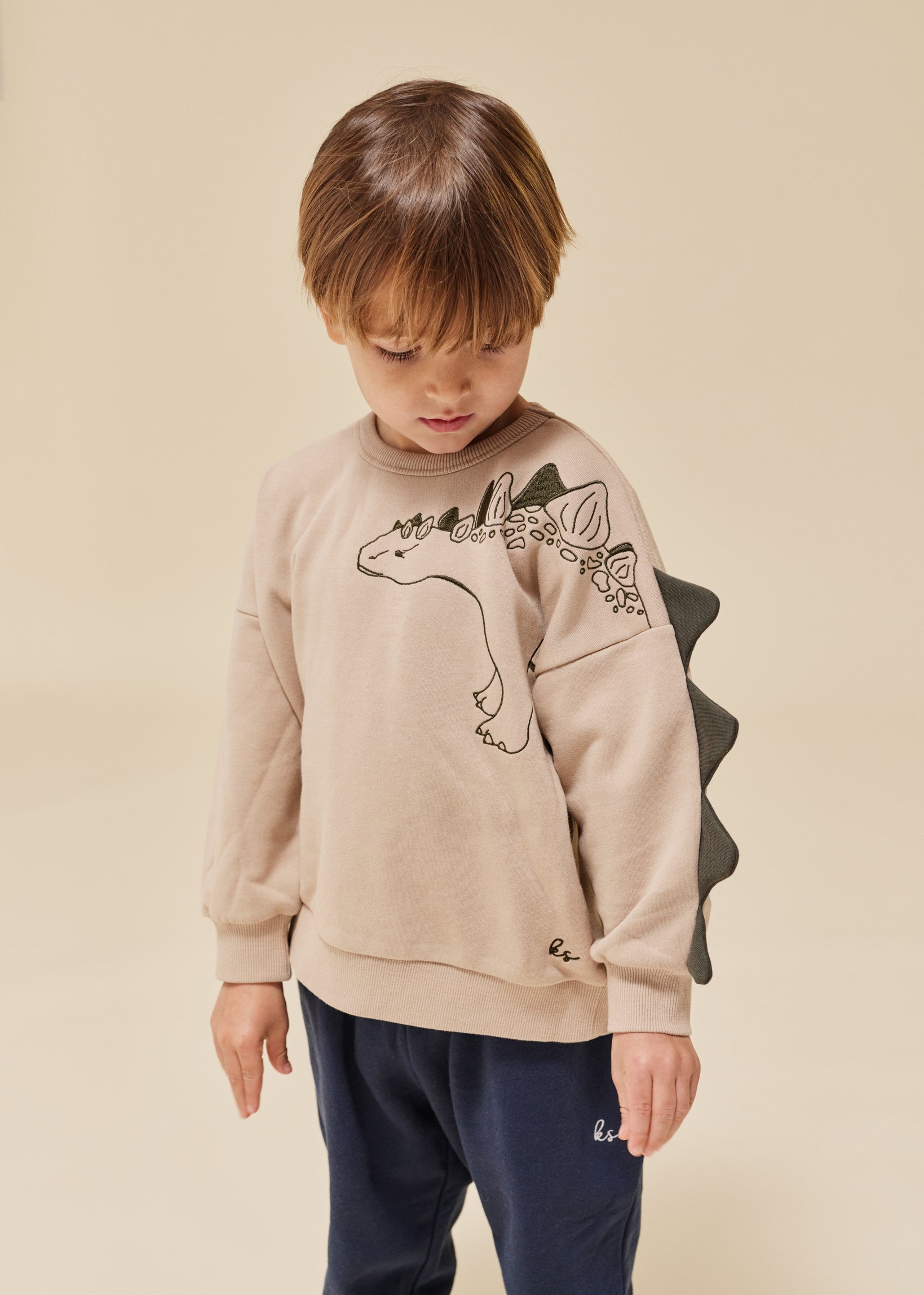 Konges Slojd - Lou Animal Spike Dino Sweatshirt Gots - Oxford Tan - Konges Slojd - littleyoyo.ca