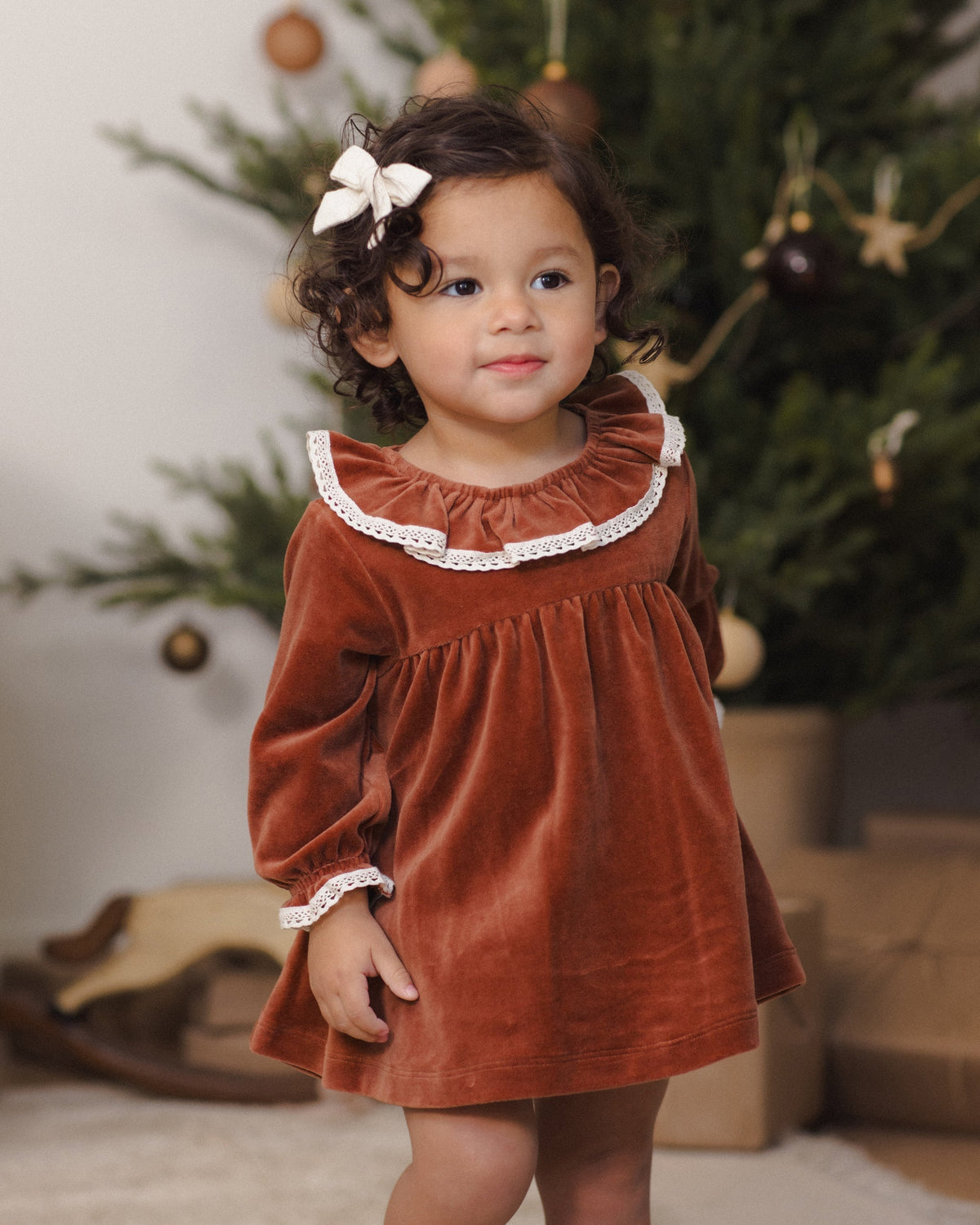 Quincy Mae Velour Baby Dress Redwood