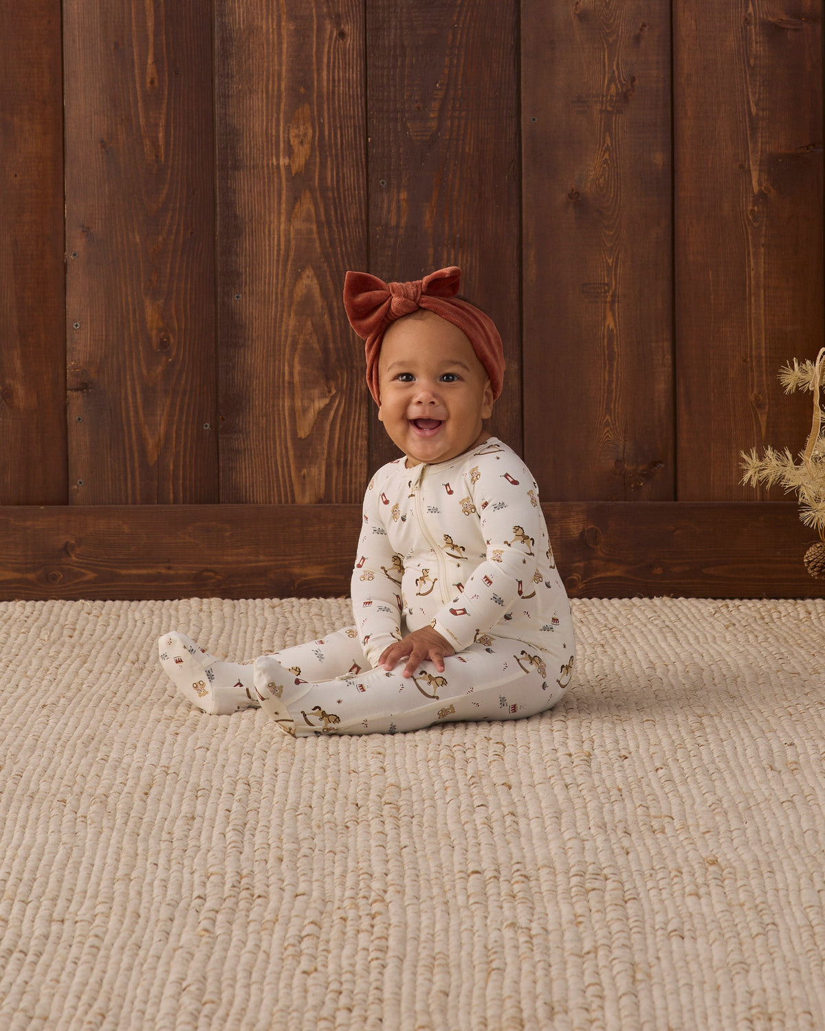 Quincy Mae Velour Bow Headband Redwood