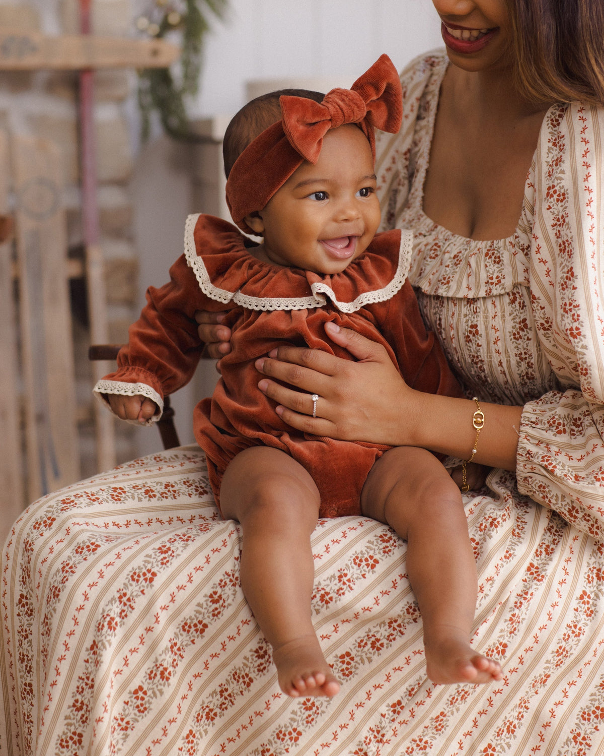 Quincy Mae Velour Bow Headband Redwood