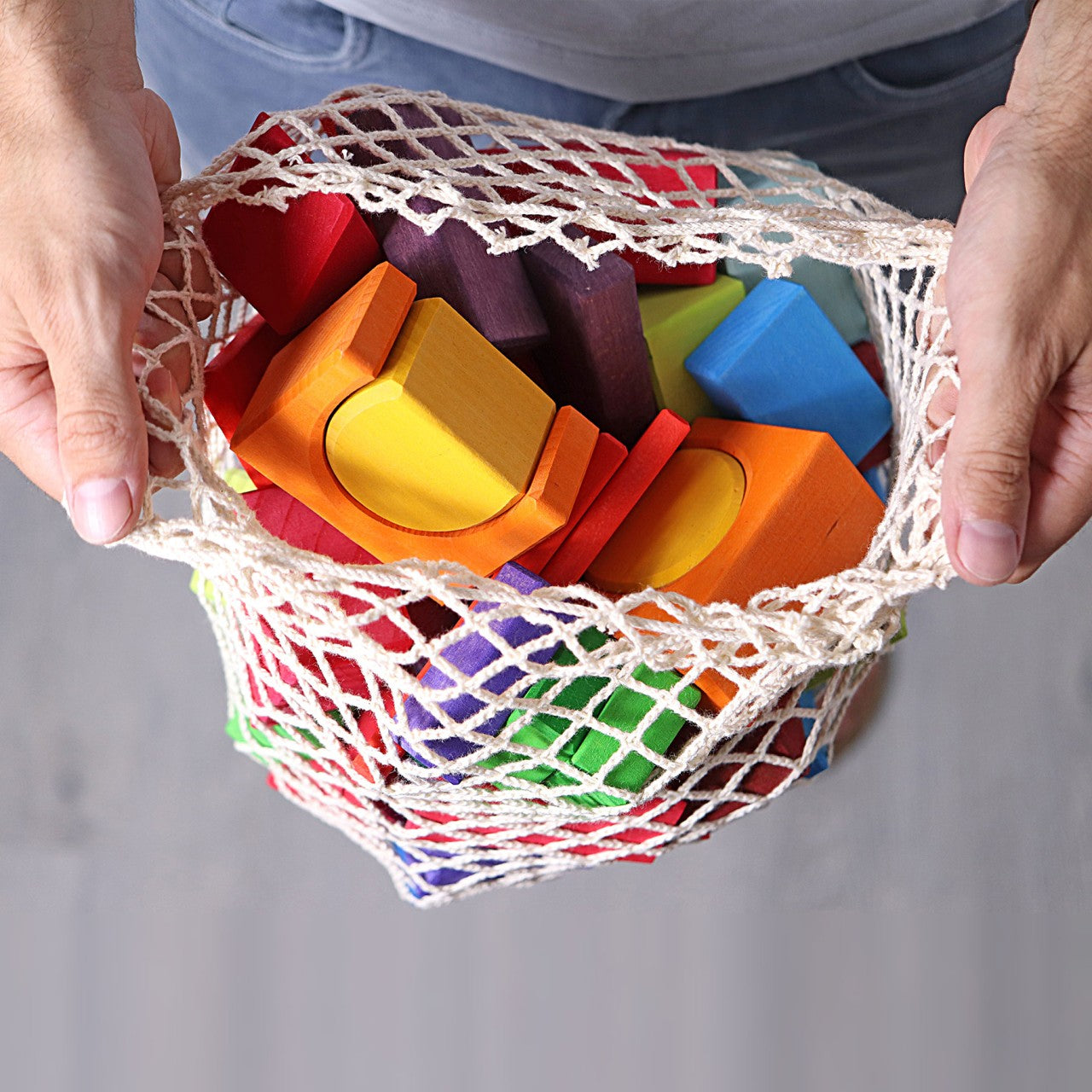 Grimm's - Geometrical Blocks in Net Bag - Multi-colour - Grimm's - littleyoyo.ca