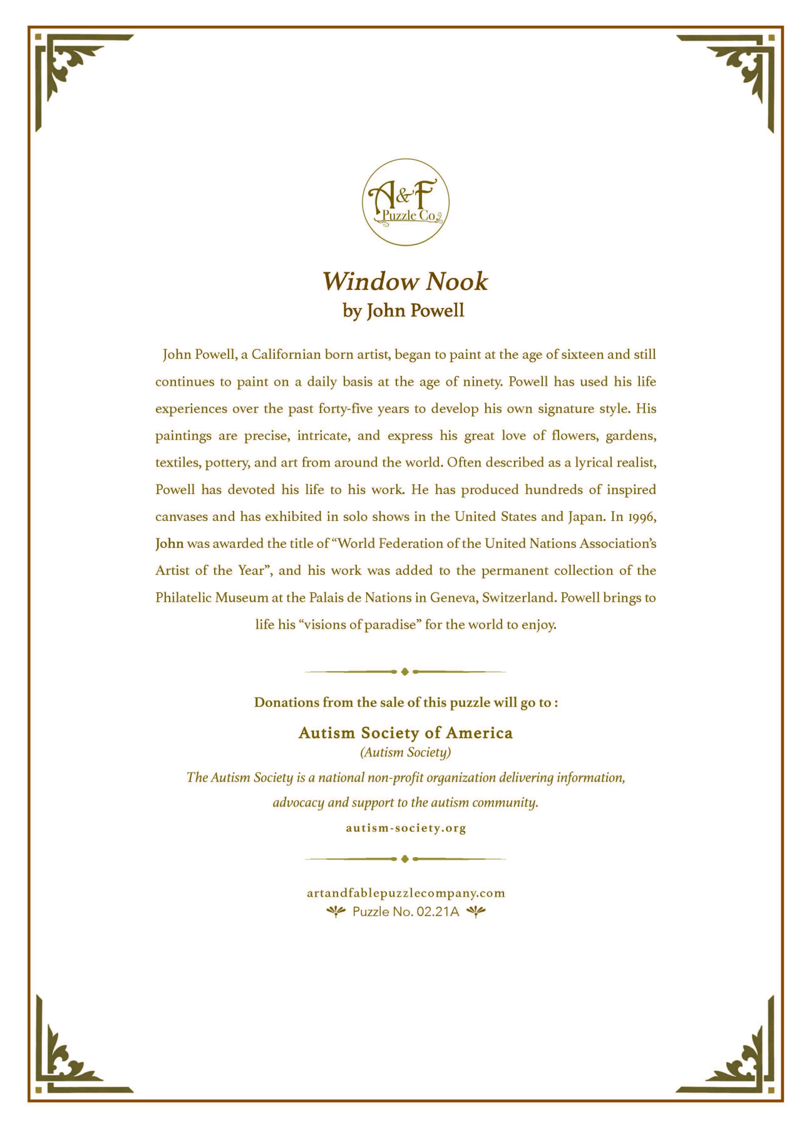 Window Nook - 1000pc Velvet-Touch Jigsaw Puzzle - Art & Fable Puzzle Company - littleyoyo.ca