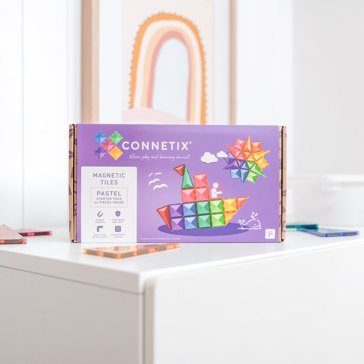Connetix - 64 Piece Pastel Starter Pack Magnetic Tiles