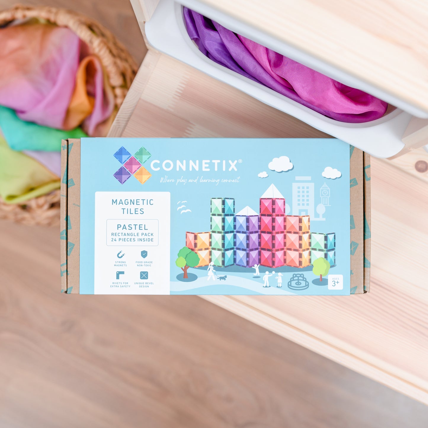 Connetix - 24 Piece Pastel Rectangle Pack Magnetic Tiles