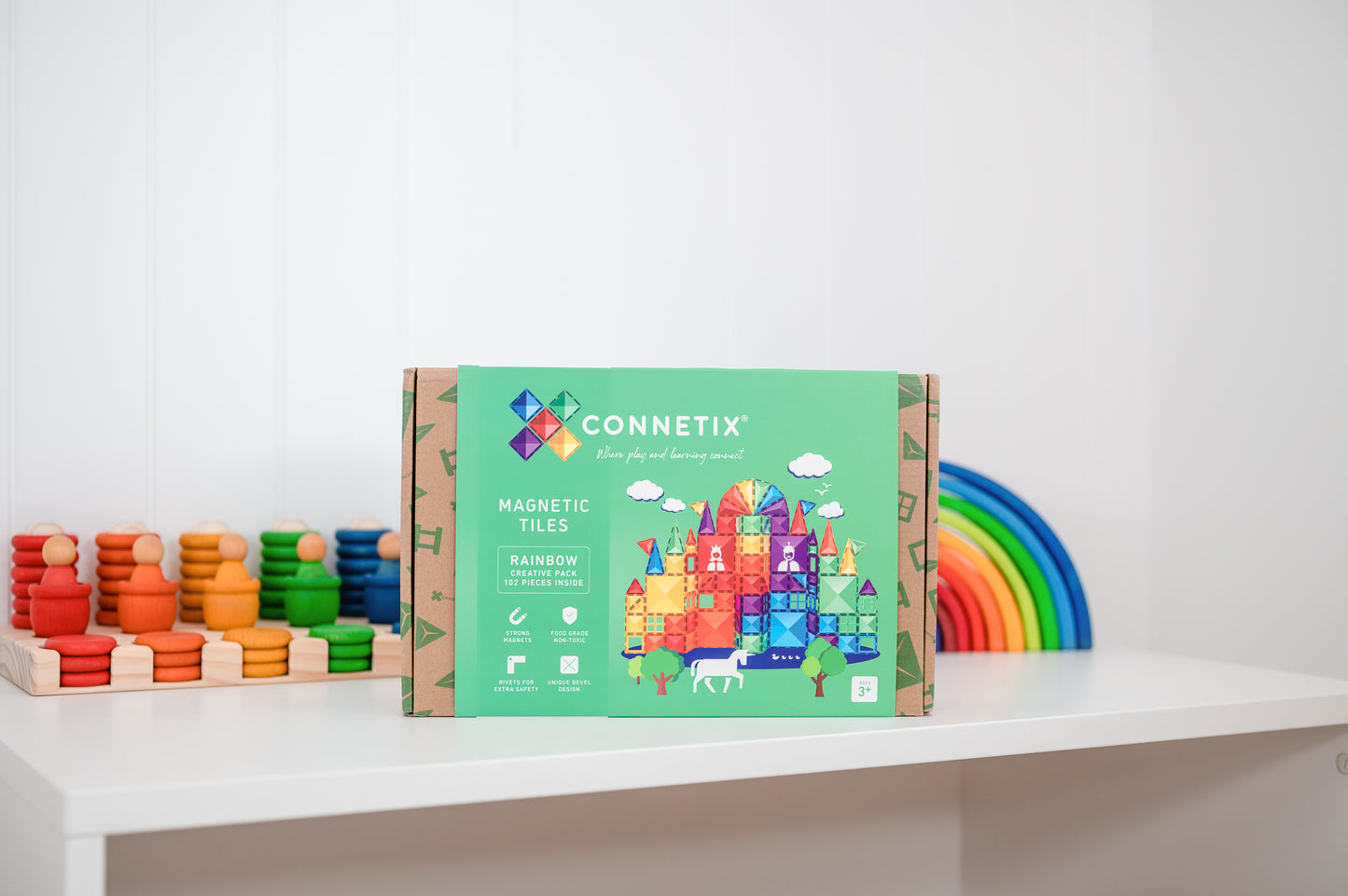 Connetix - 102 Piece Rainbow Creative Pack Magnetic Tiles