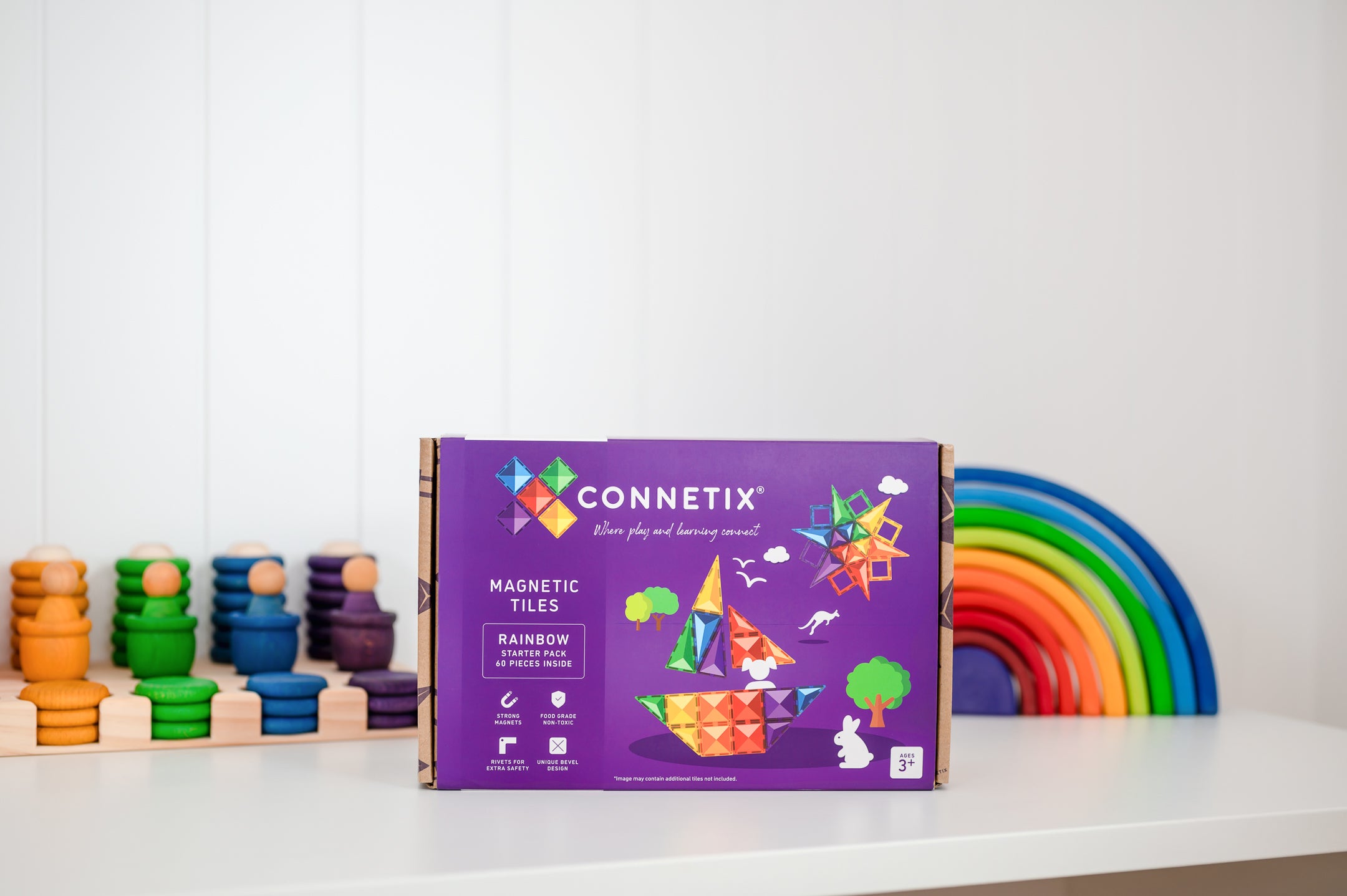 Connetix - 60 Piece Rainbow Starter Pack Magnetic Tiles - Connetix - littleyoyo.ca
