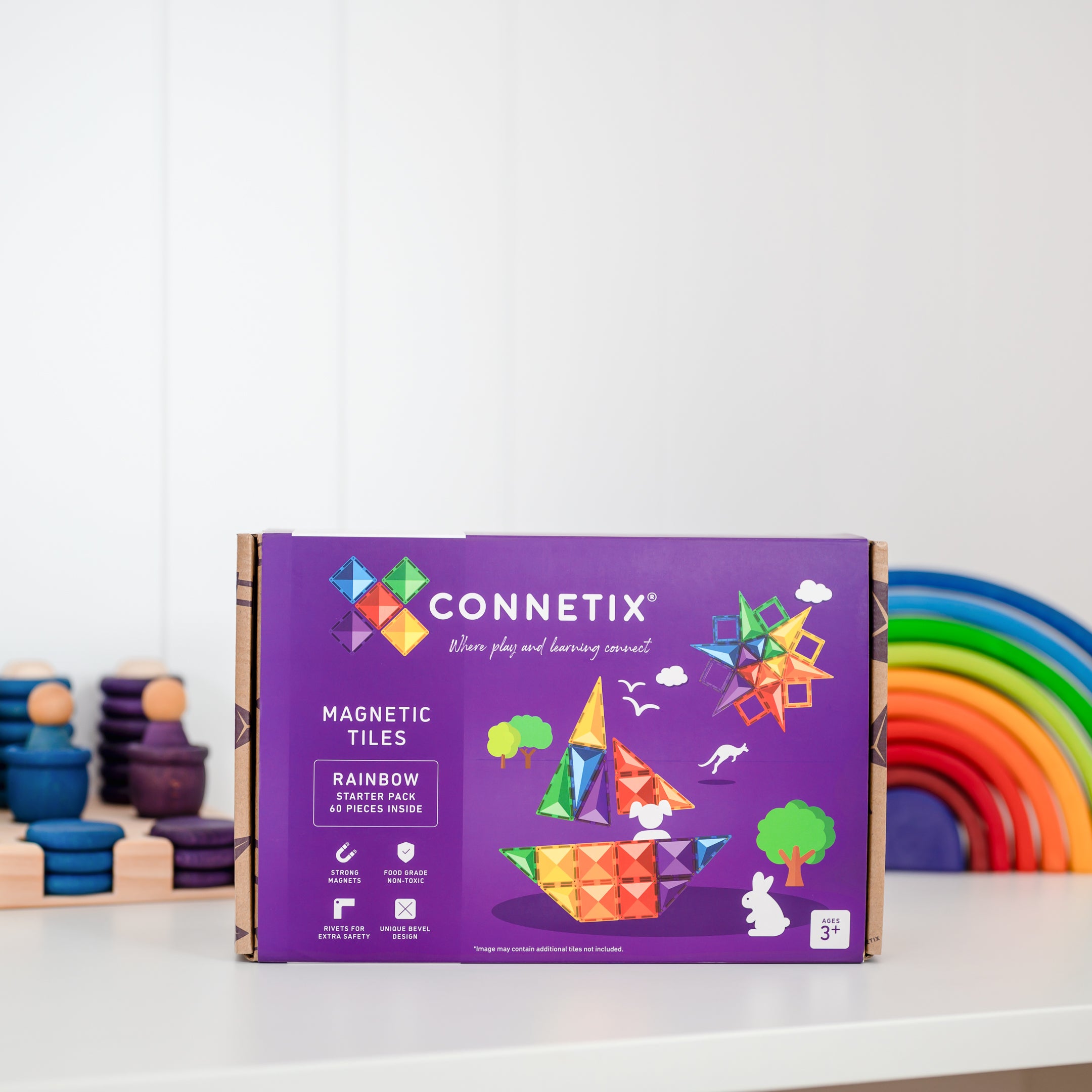Connetix - 60 Piece Rainbow Starter Pack Magnetic Tiles - Connetix - littleyoyo.ca