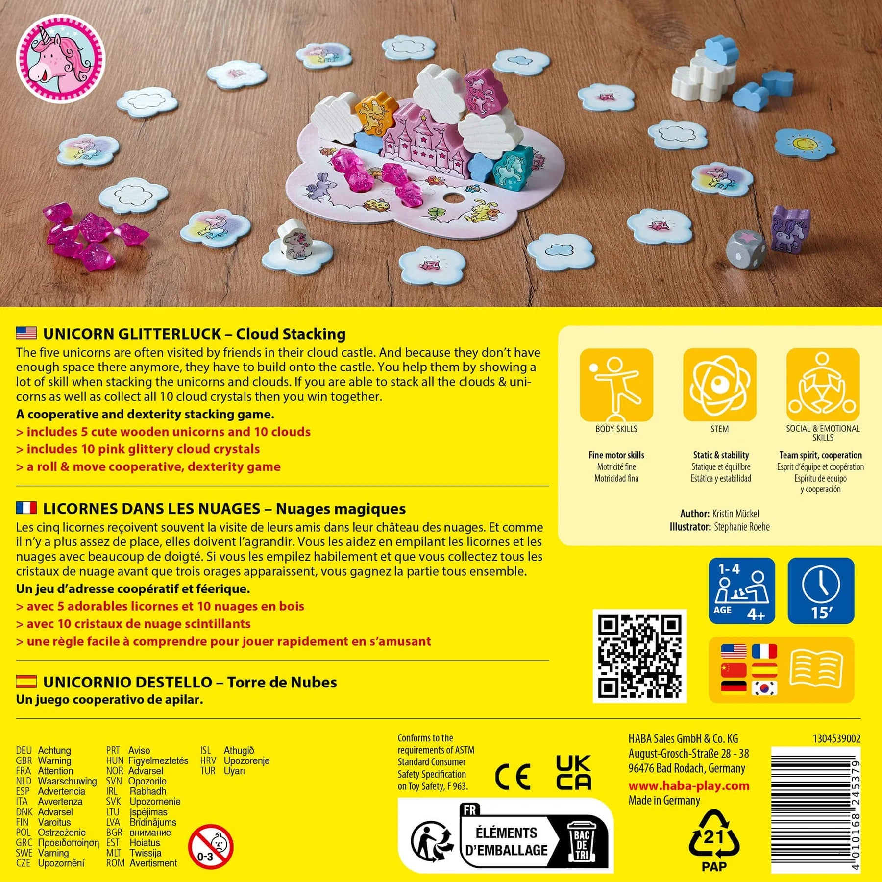 HABA - Unicorn Glitterluck - Cloud Stacking - HABA - littleyoyo.ca