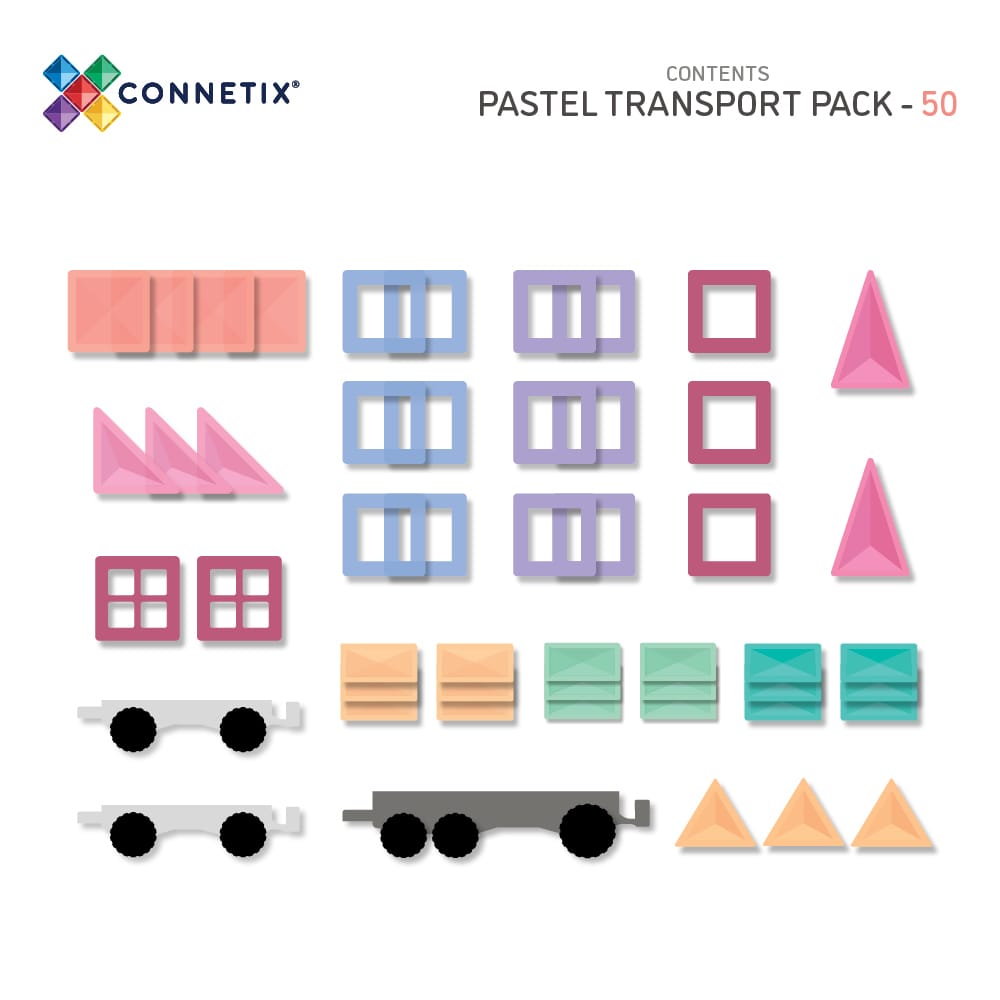 Connetix - Pastel Transport Pack - 50 Piece Magnetic Tiles - Connetix - littleyoyo.ca