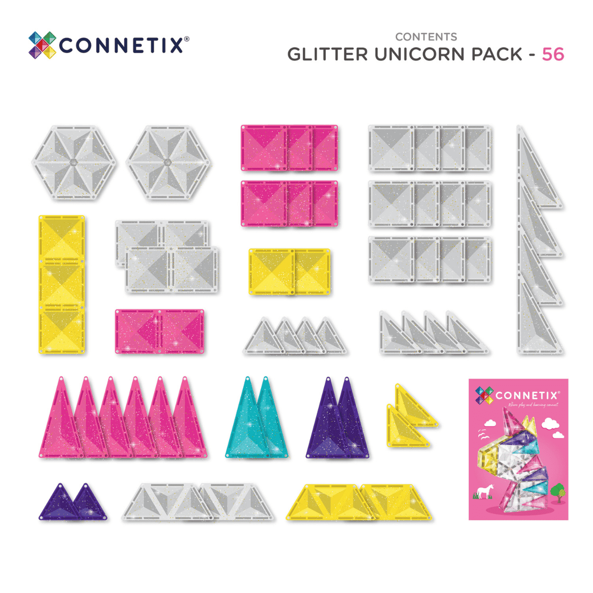 Connetix - Glitter Unicorn Pack - 56 Piece