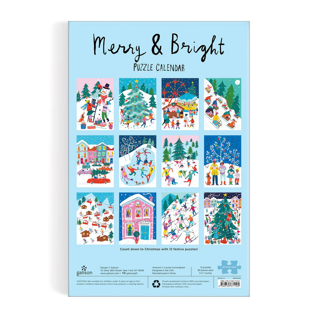 Louise Cunningham Merry and Bright 12 Days of Christmas Advent Puzzle Calendar - Galison - littleyoyo.ca