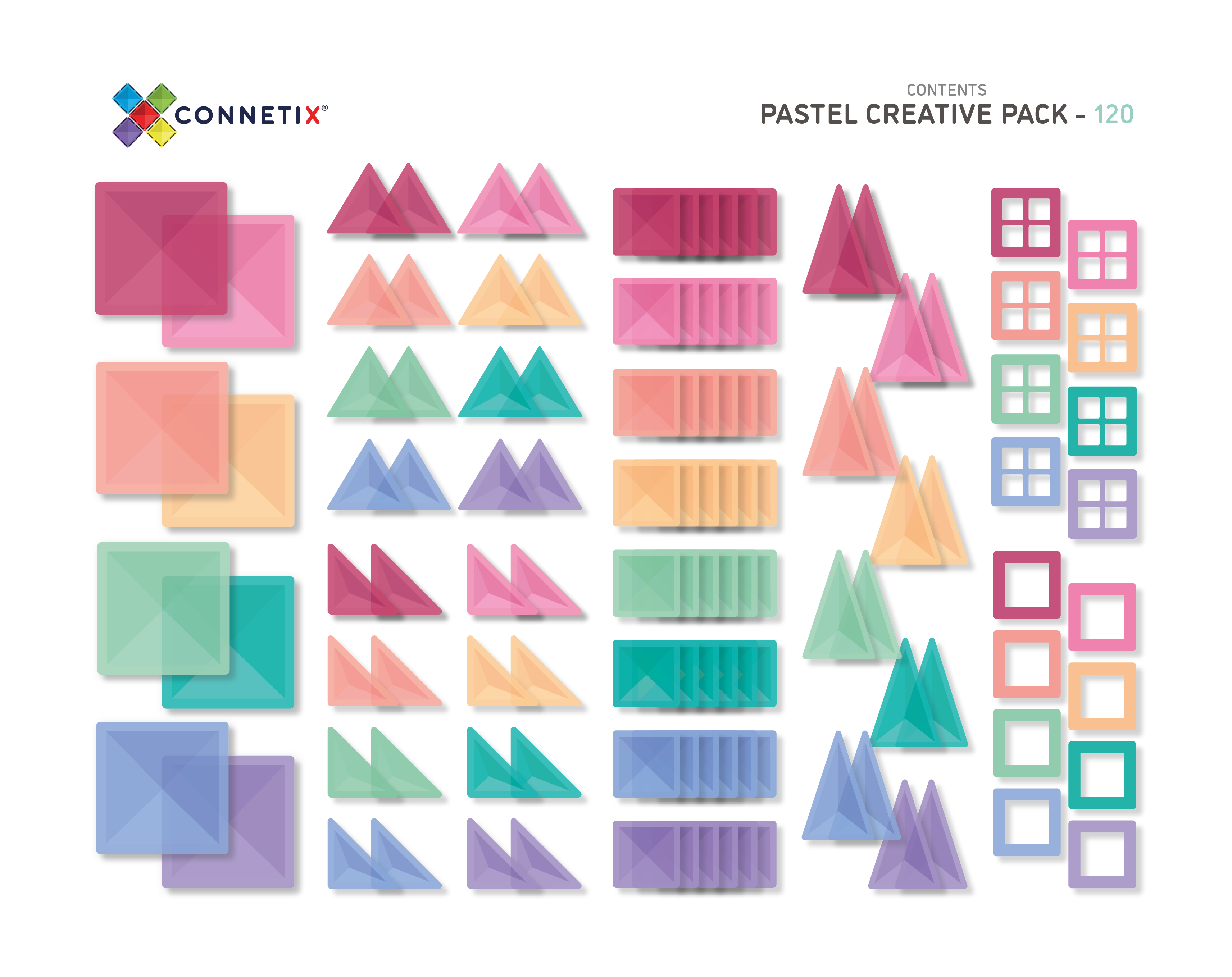 Connetix - Pastel Creative Pack- 120 Piece Magnetic Tiles - Connetix - littleyoyo.ca