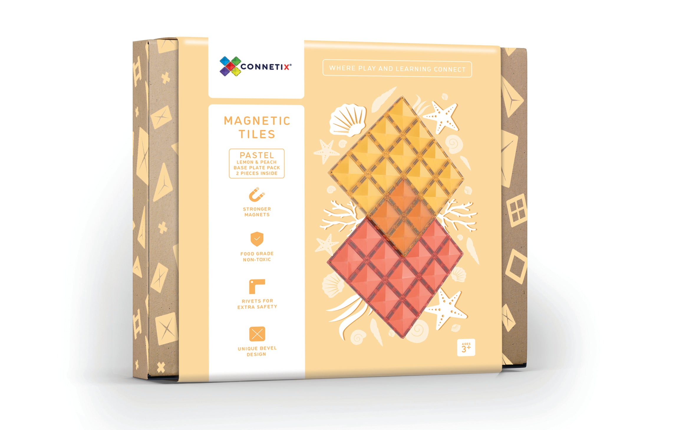 Connetix - Pastel Lemon & Peach Base Plate - 2 Piece Magnetic Tiles - Connetix - littleyoyo.ca