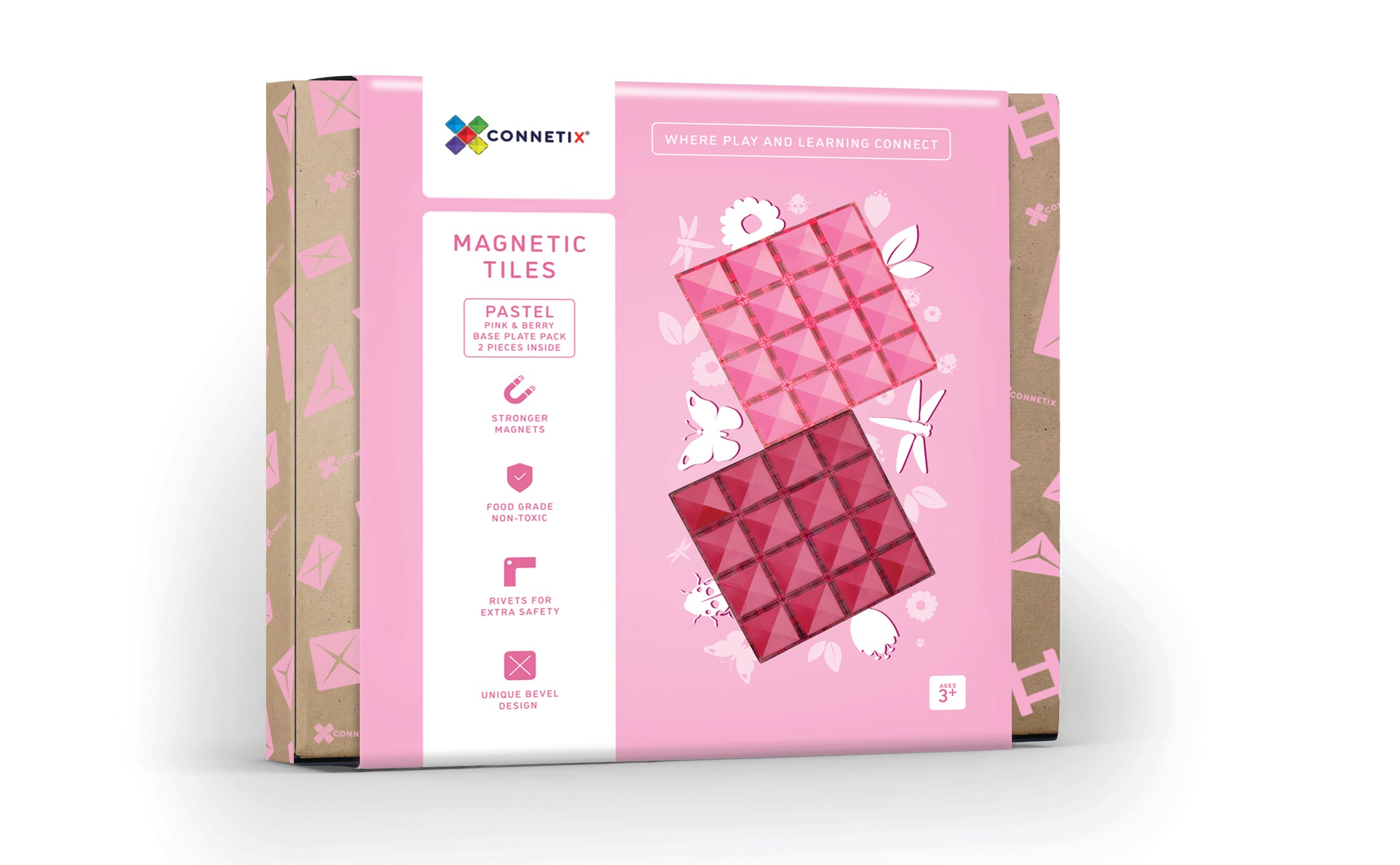 Connetix - Pastel Pink & Berry Base Plate - 2 Piece Magnetic Tiles - Connetix - littleyoyo.ca