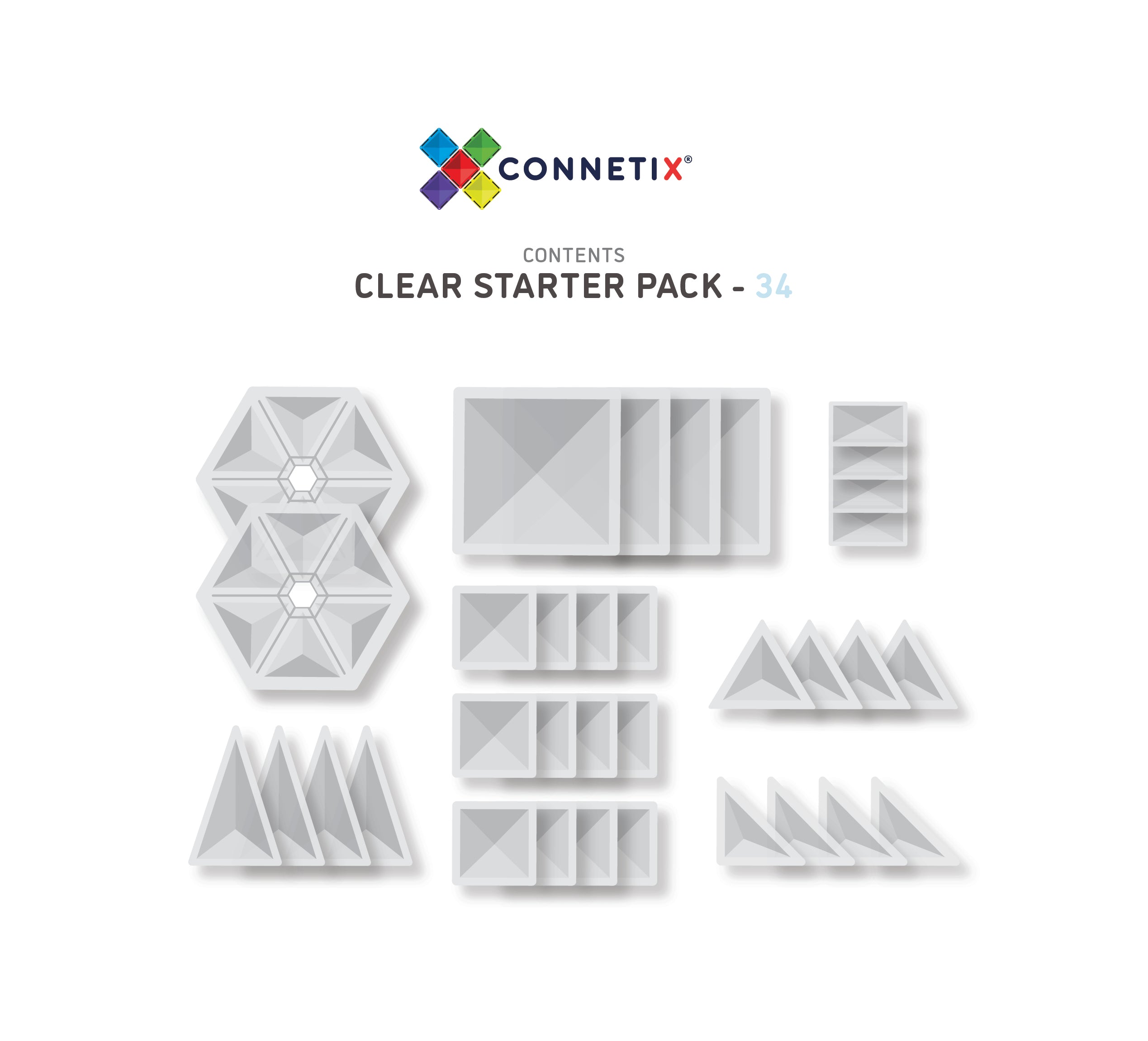 Connetix - Clear Starter Pack - 34 Piece Magnetic Tiles - Connetix - littleyoyo.ca