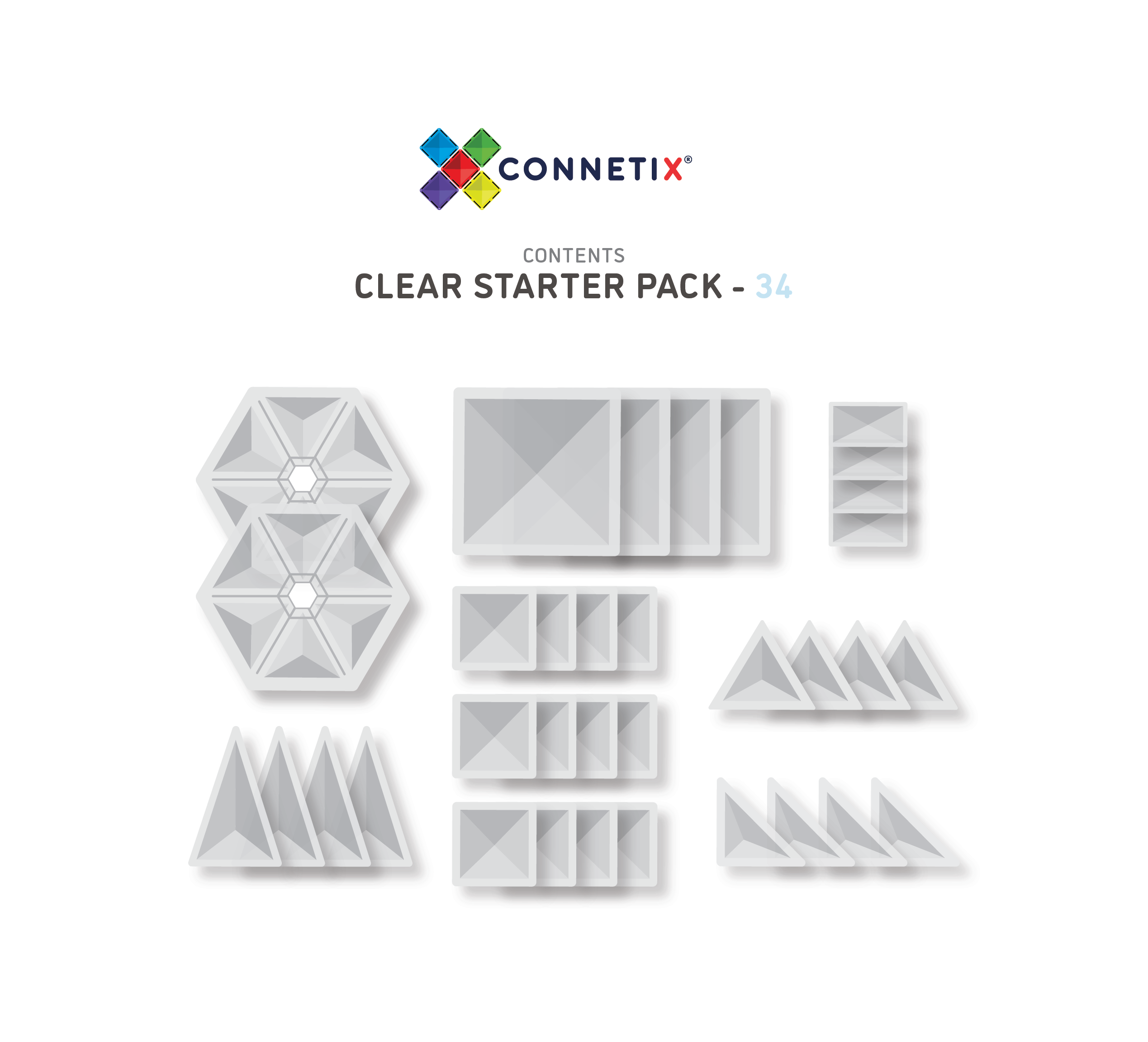 Connetix - Clear Starter Pack - 34 Piece Magnetic Tiles - Connetix - littleyoyo.ca