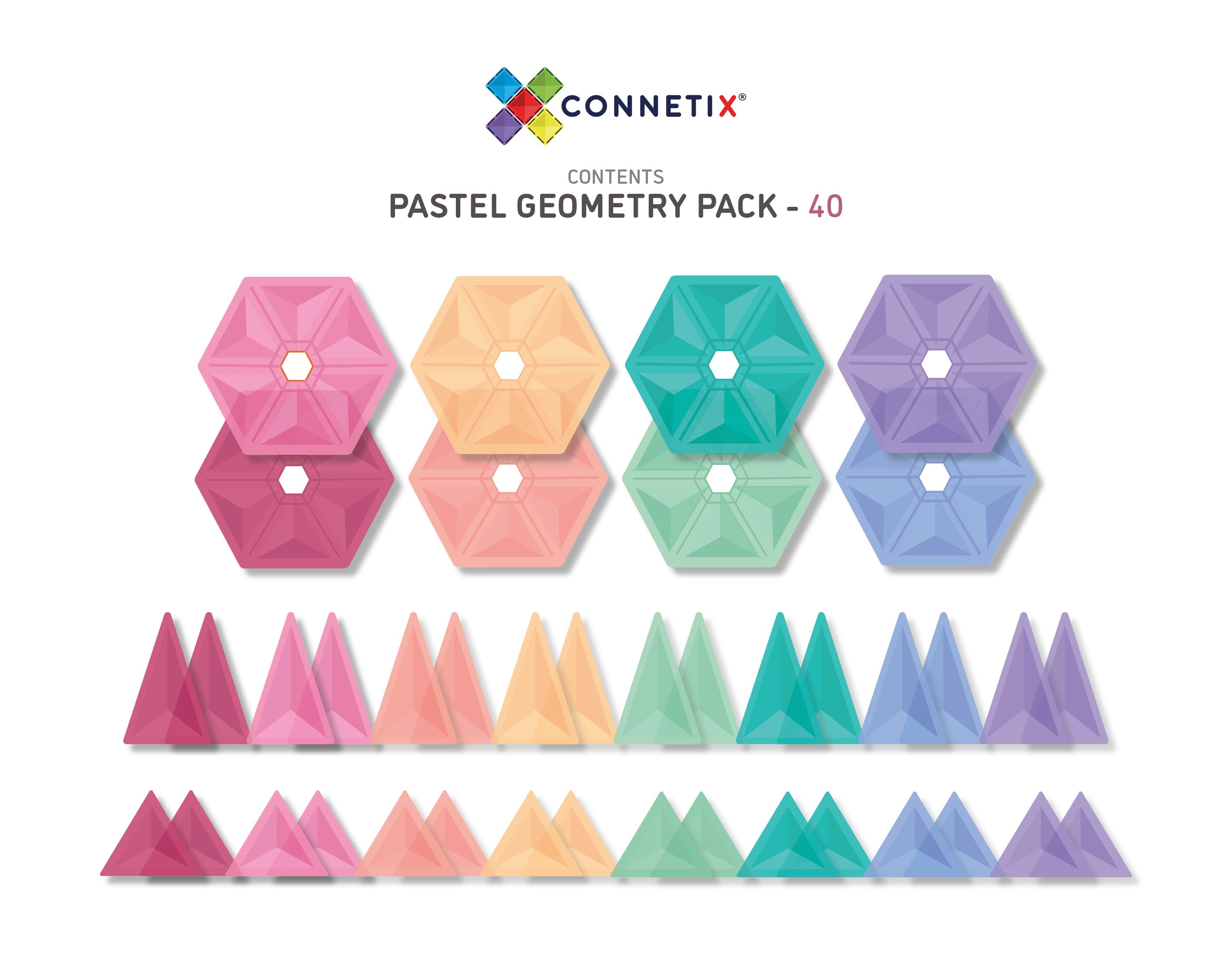 Connetix - Pastel Geometry Pack - 40 Piece Magnetic Tiles - Connetix - littleyoyo.ca