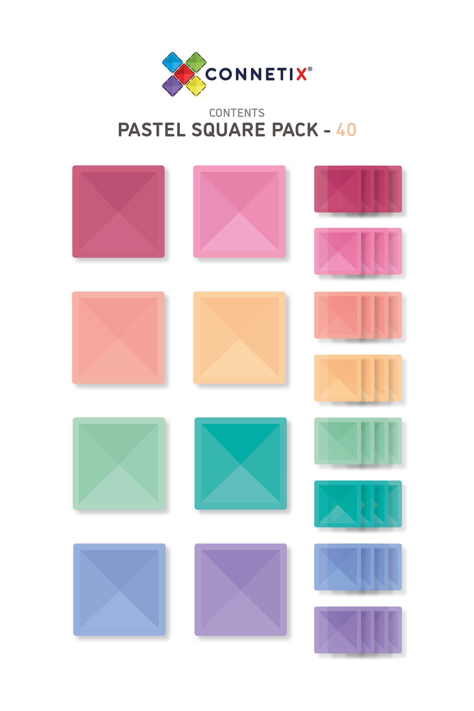 Connetix - Pastel Square Pack - 40 Piece Magnetic Tiles - Connetix - littleyoyo.ca