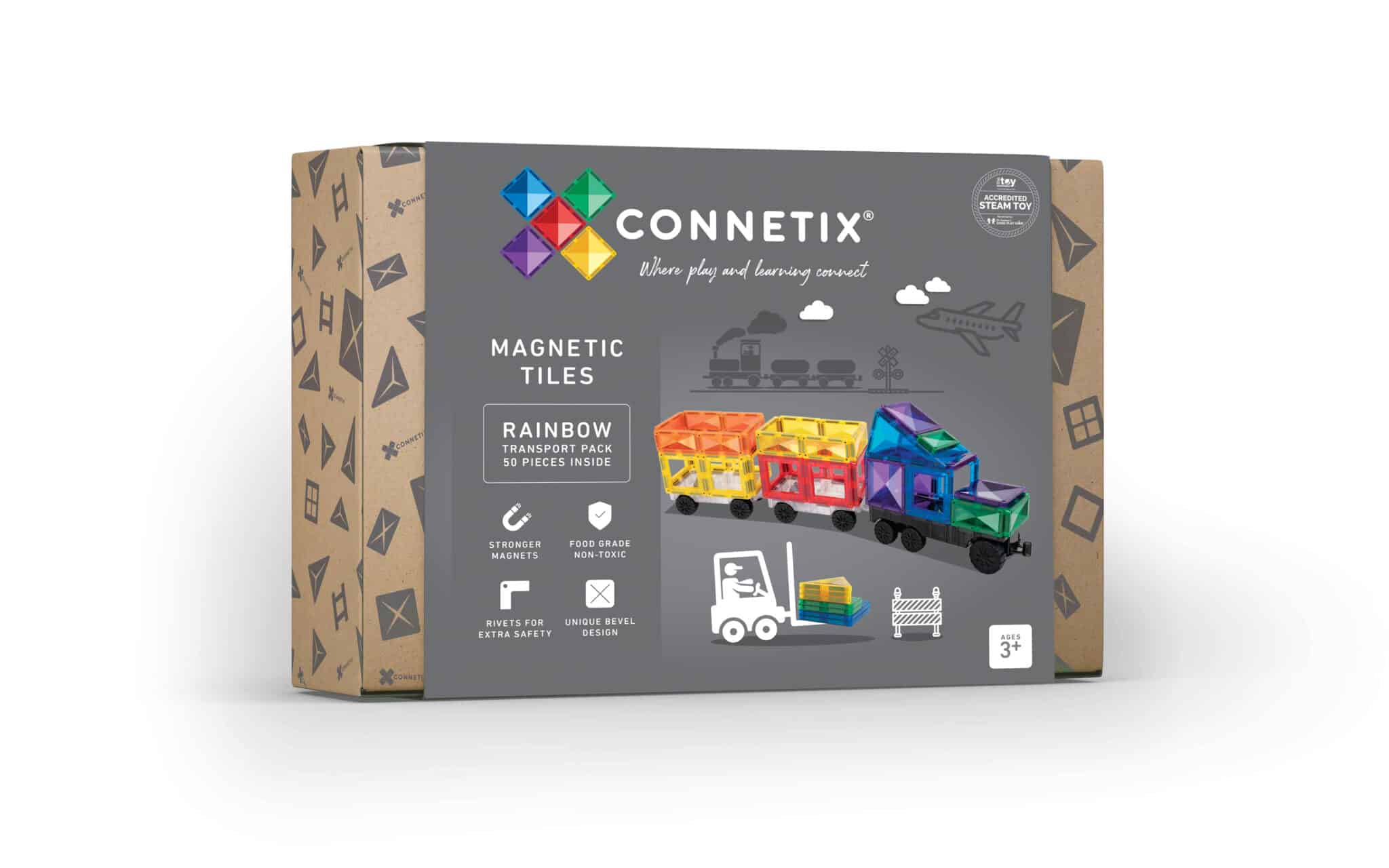 Connetix - Rainbow Transport Pack- 50 Piece Magnetic Tiles - Connetix - littleyoyo.ca
