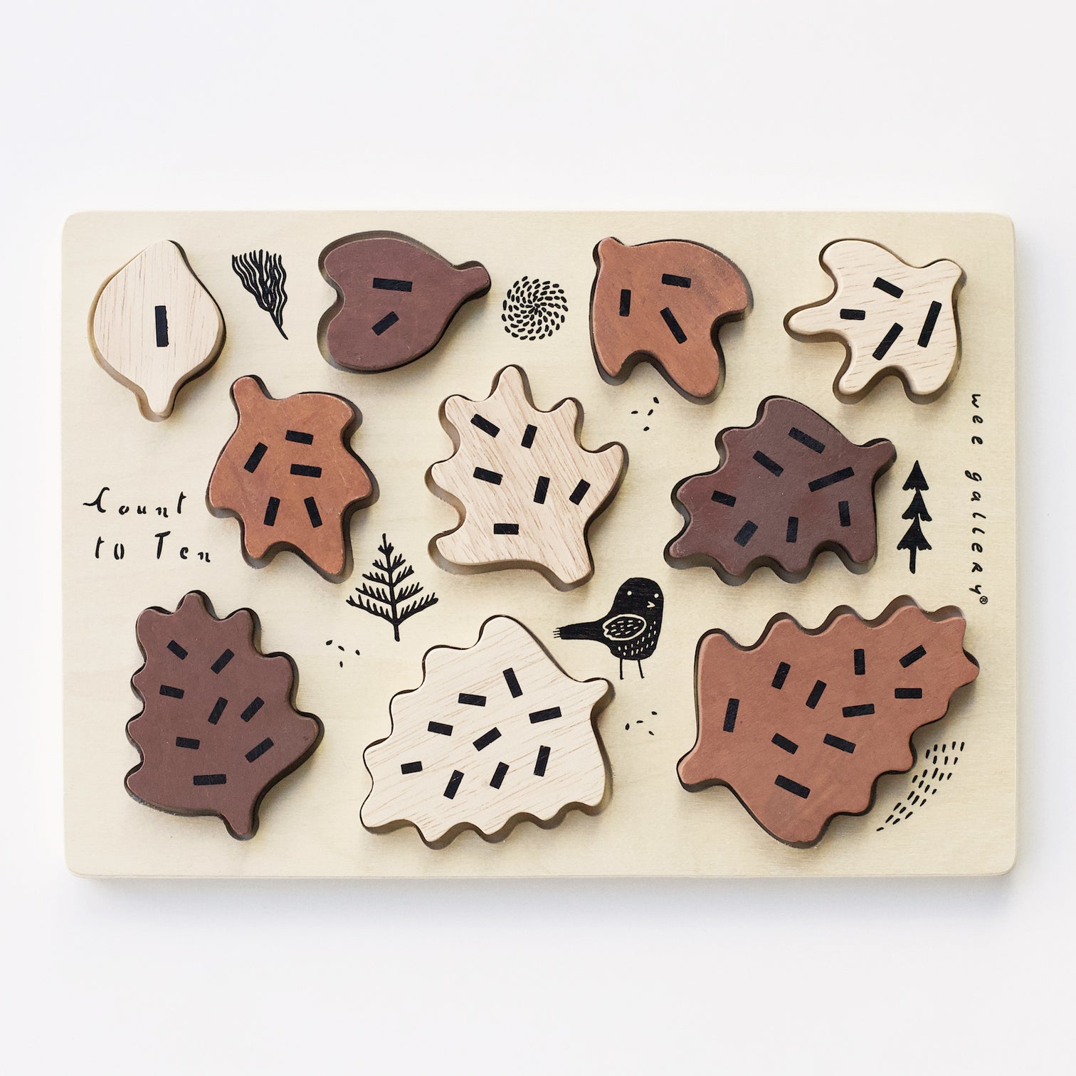 Wee Gallery - Wooden Tray Puzzle - Count to 10 Leaves - Wee Gallery - littleyoyo.ca