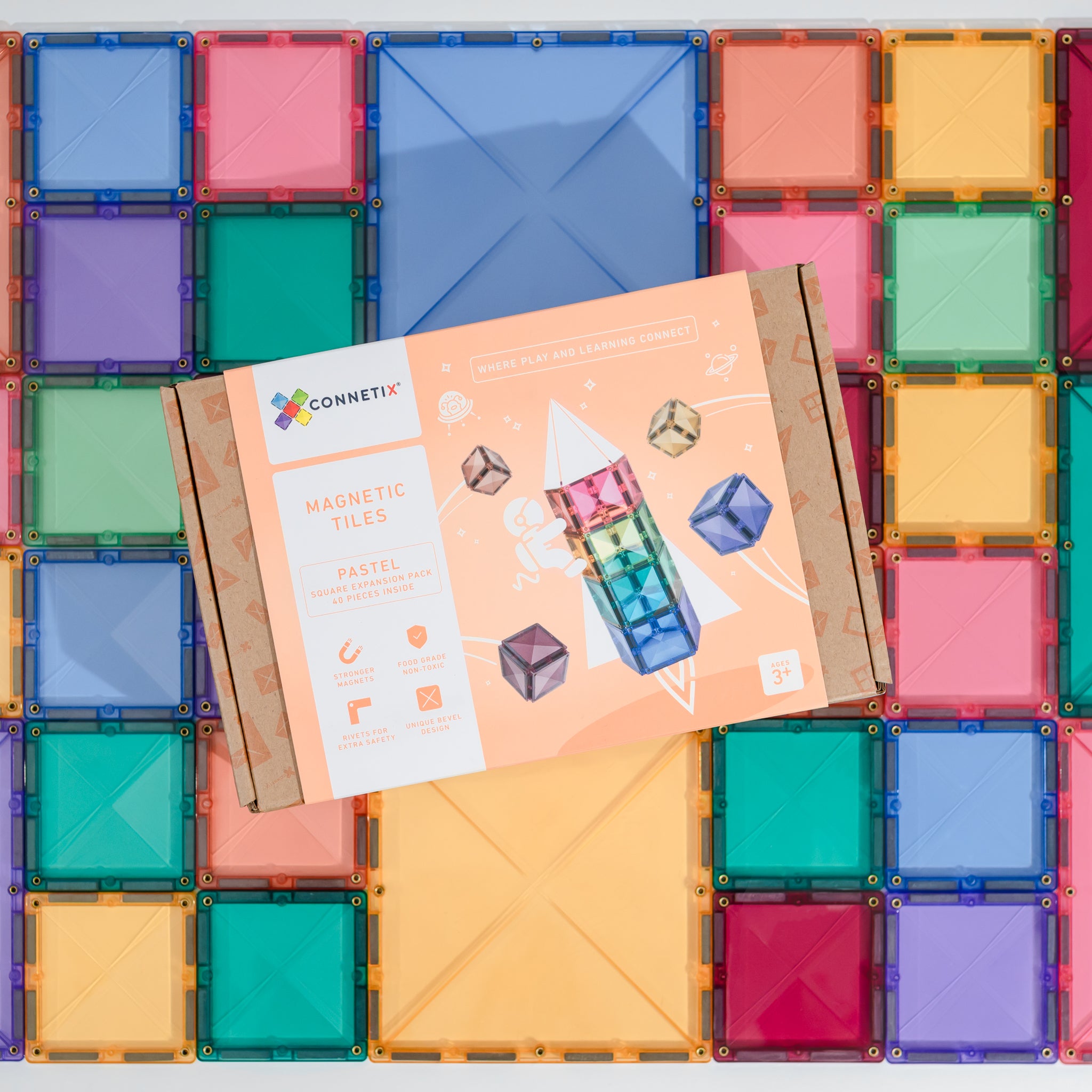 Connetix - Pastel Square Pack - 40 Piece Magnetic Tiles - Connetix - littleyoyo.ca