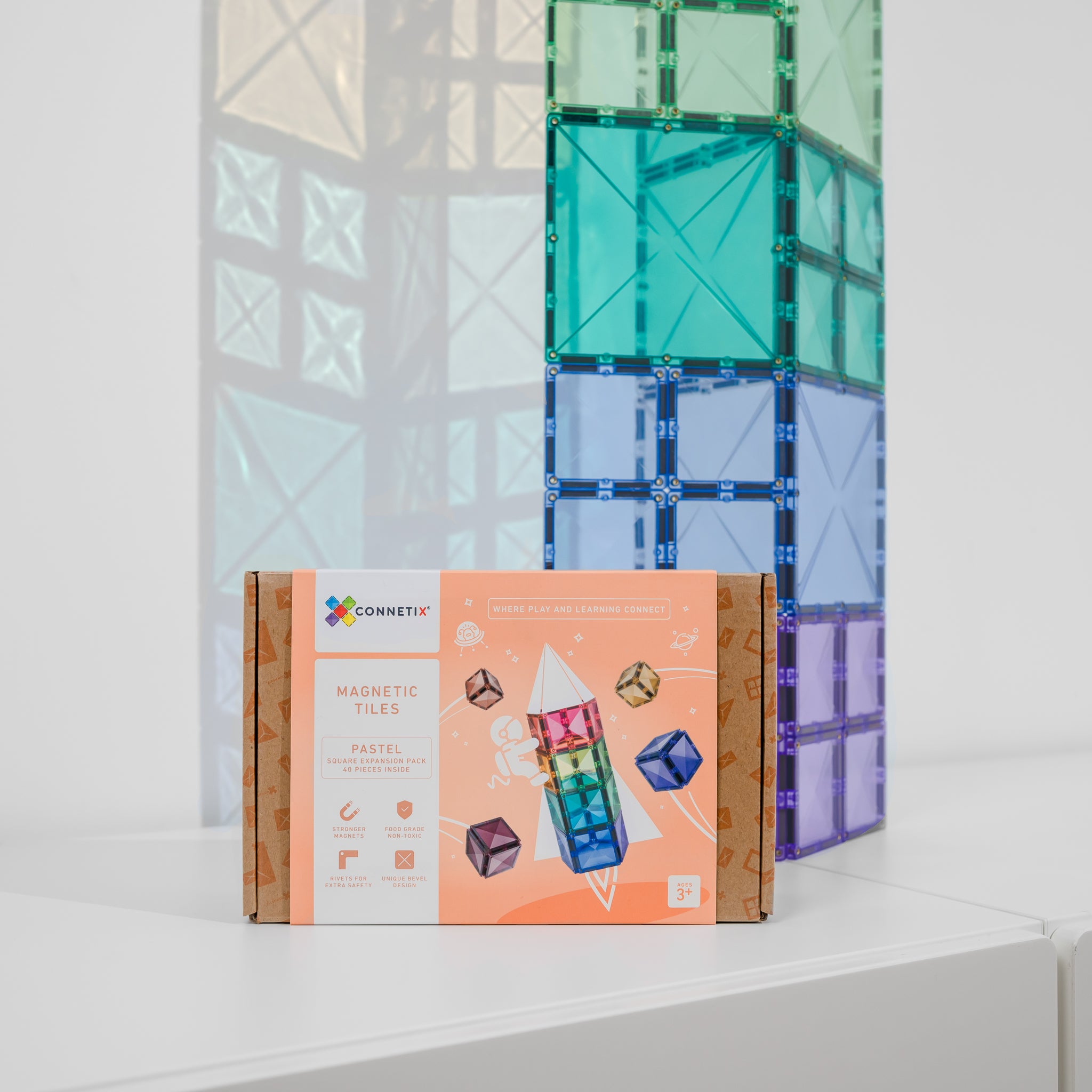 Connetix - Pastel Square Pack - 40 Piece Magnetic Tiles - Connetix - littleyoyo.ca