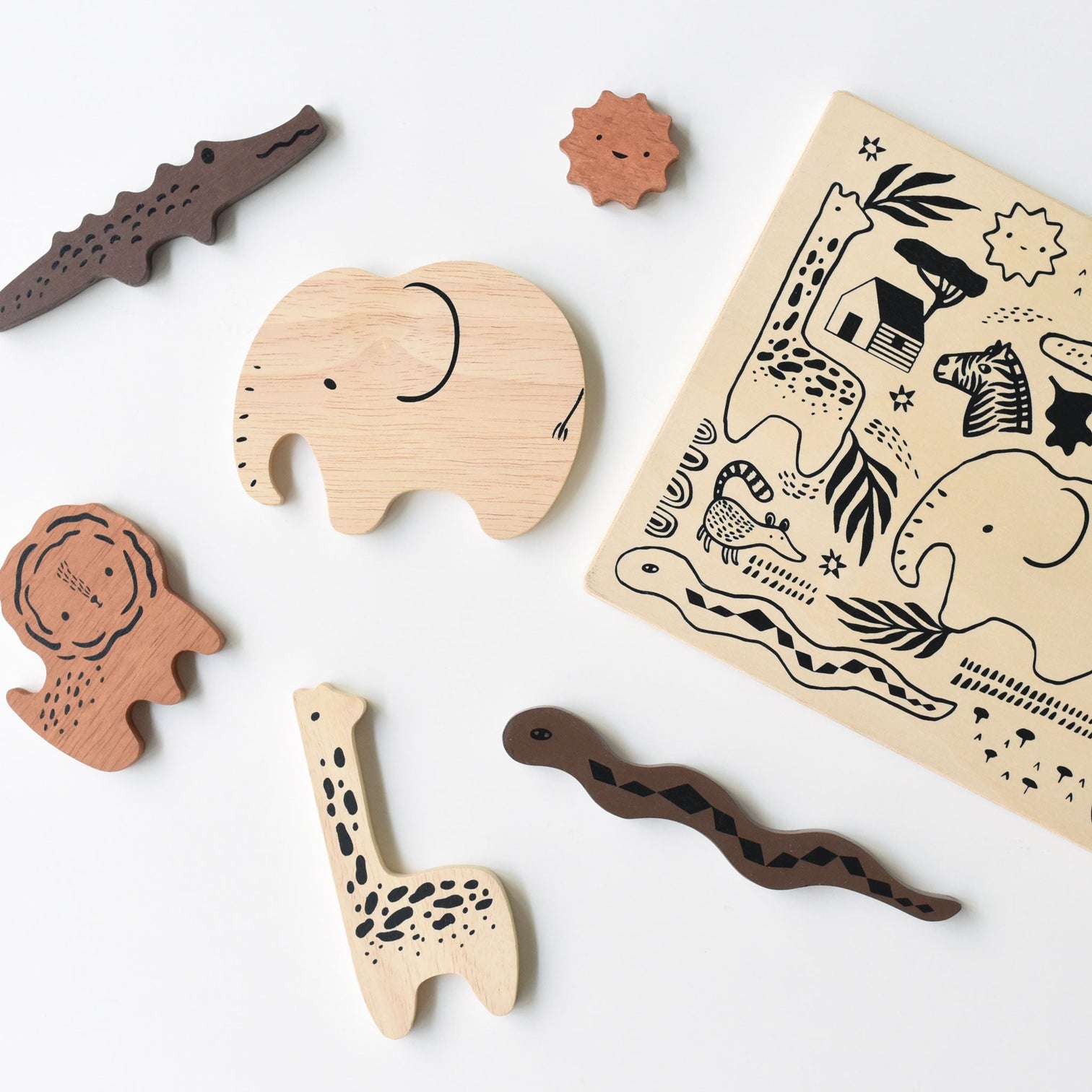 Wee Gallery - Wooden Tray Puzzle - Safari Animals - Wee Gallery - littleyoyo.ca