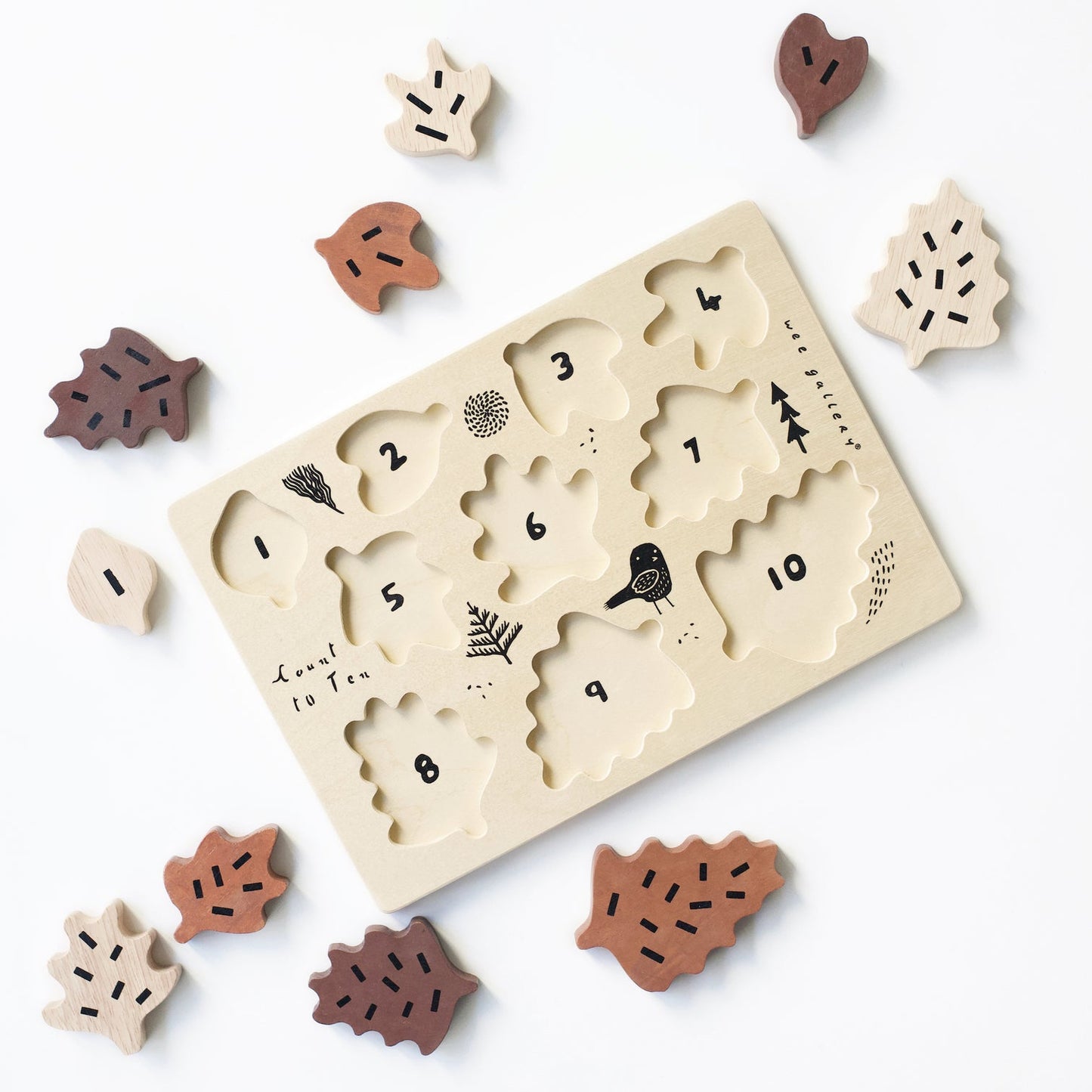 Wee Gallery - Wooden Tray Puzzle - Count to 10 Leaves