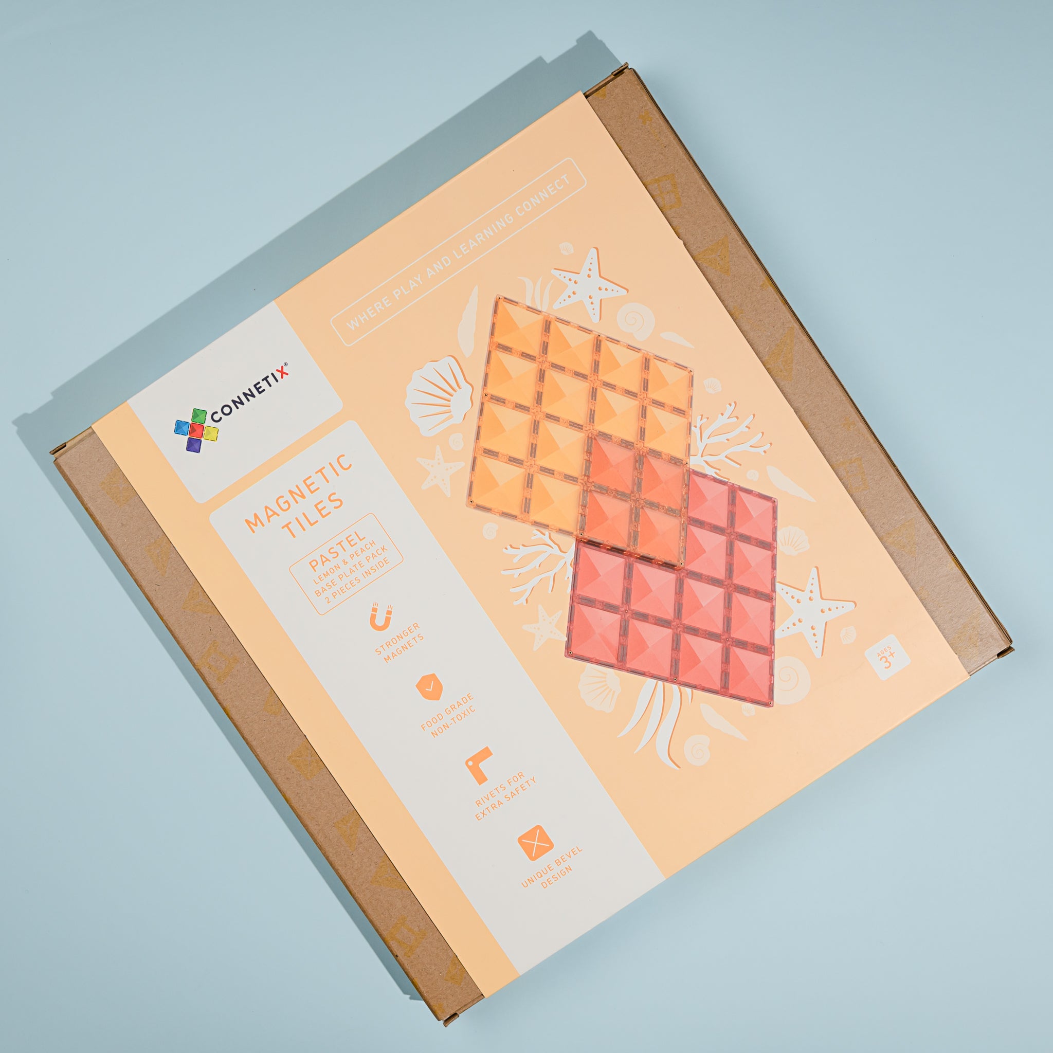 Connetix - Pastel Lemon & Peach Base Plate - 2 Piece Magnetic Tiles - Connetix - littleyoyo.ca