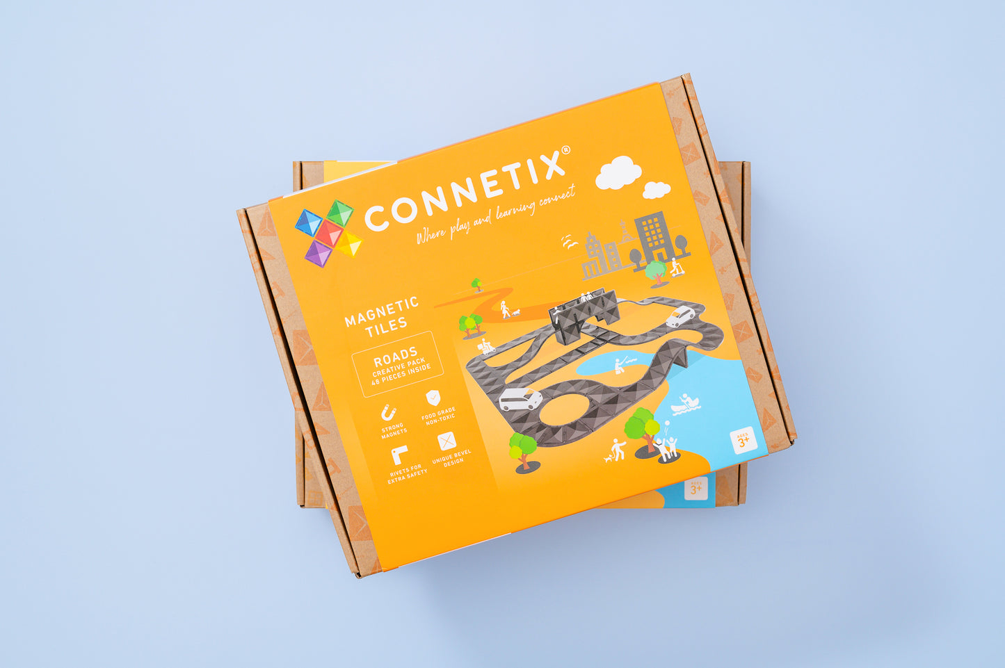 Connetix - 48 Piece Creative Roads Pack Magnetic Tiles