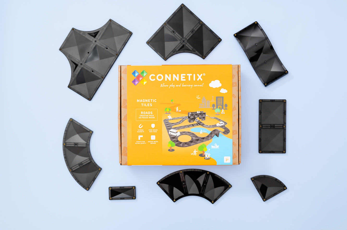 Connetix - 48 Piece Creative Roads Pack Magnetic Tiles