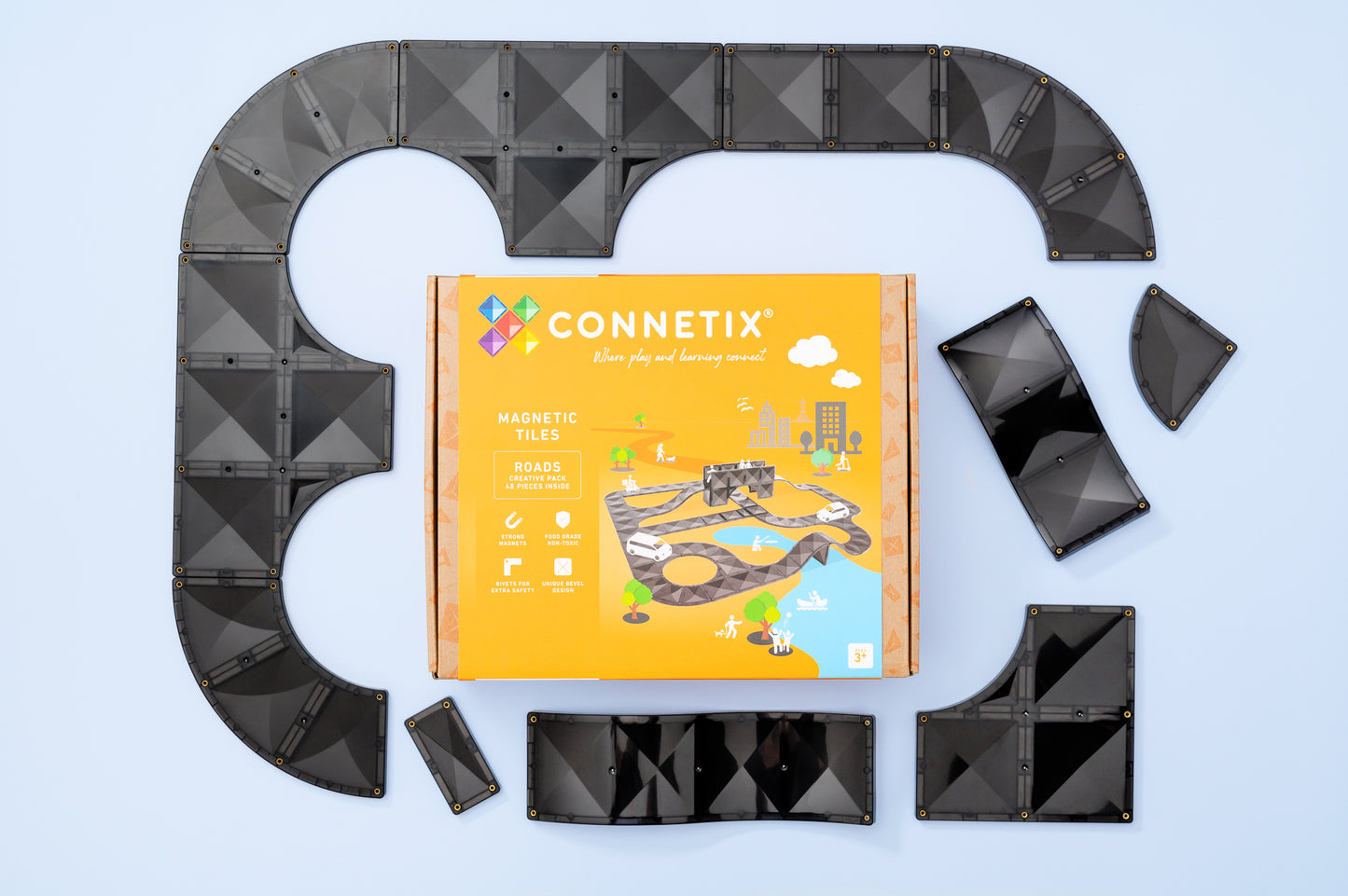 Connetix - 48 Piece Creative Roads Pack Magnetic Tiles